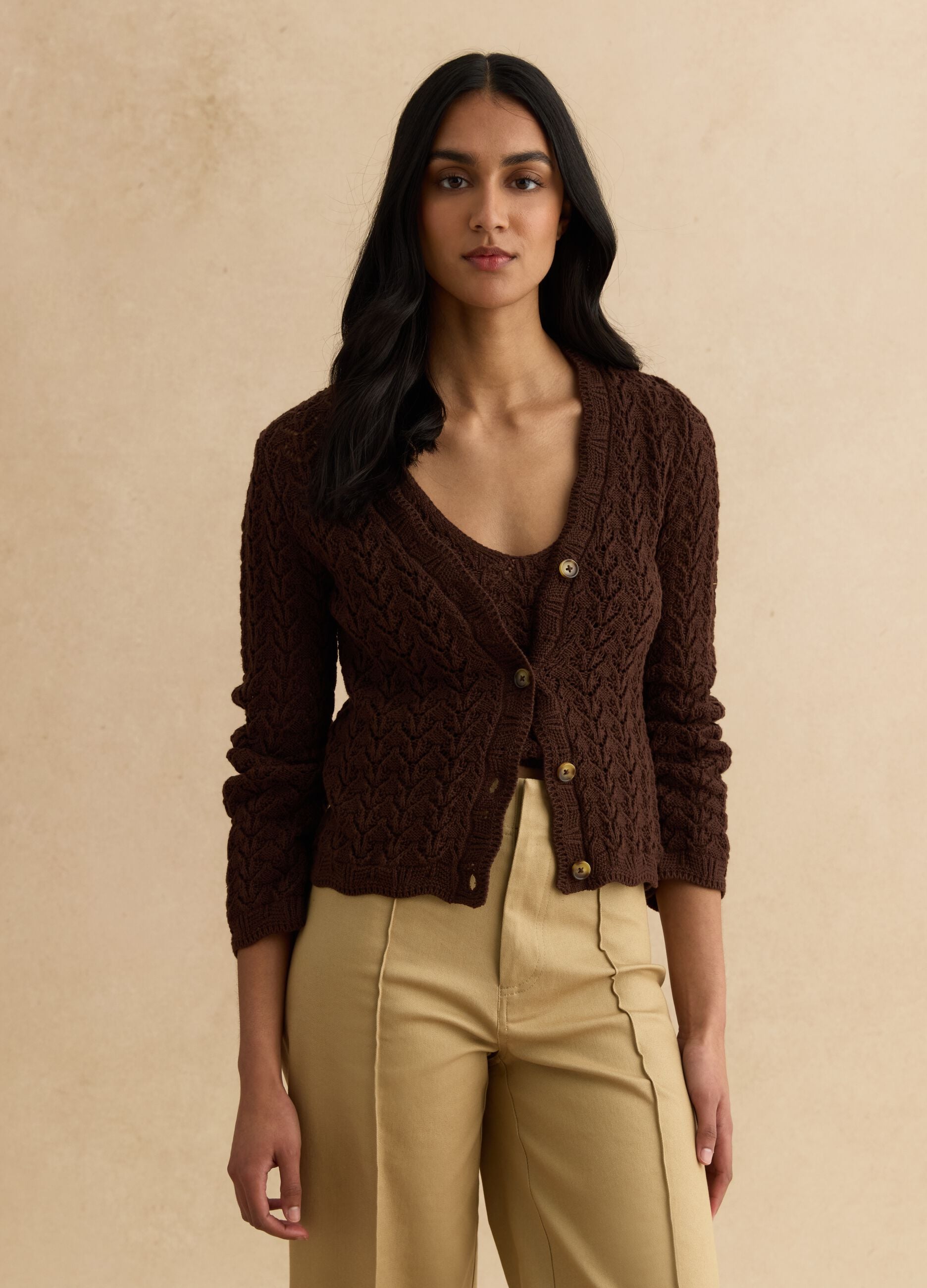 Brown Cardigan in Pure Cotton