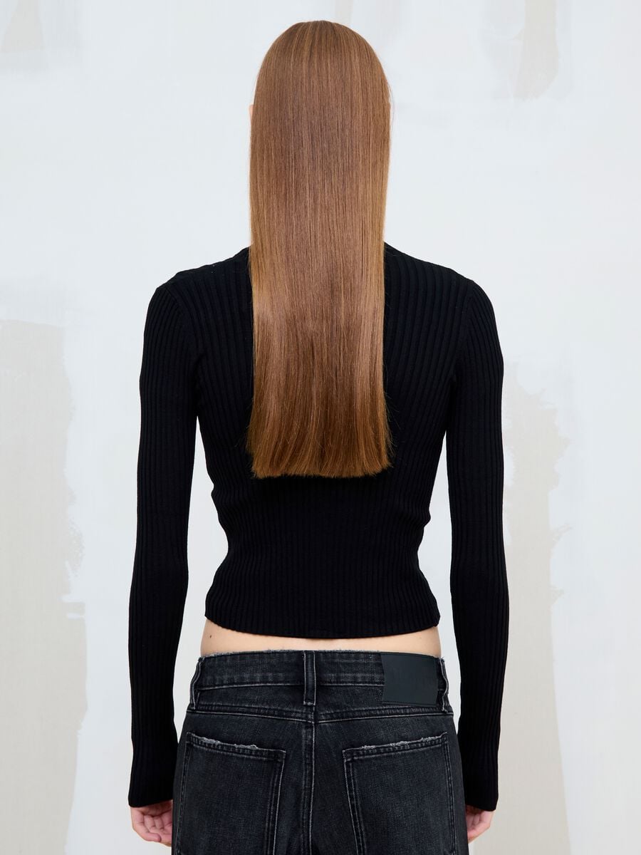 Black Ribbed Knit Full-Zip_3