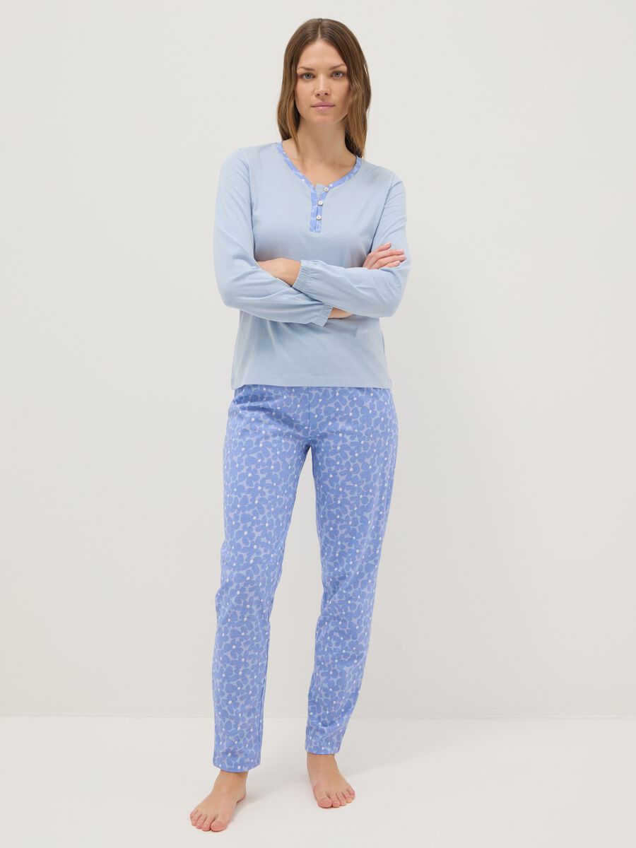 Blue nightshirt in pure cotton regular fit with Henley neckline_0