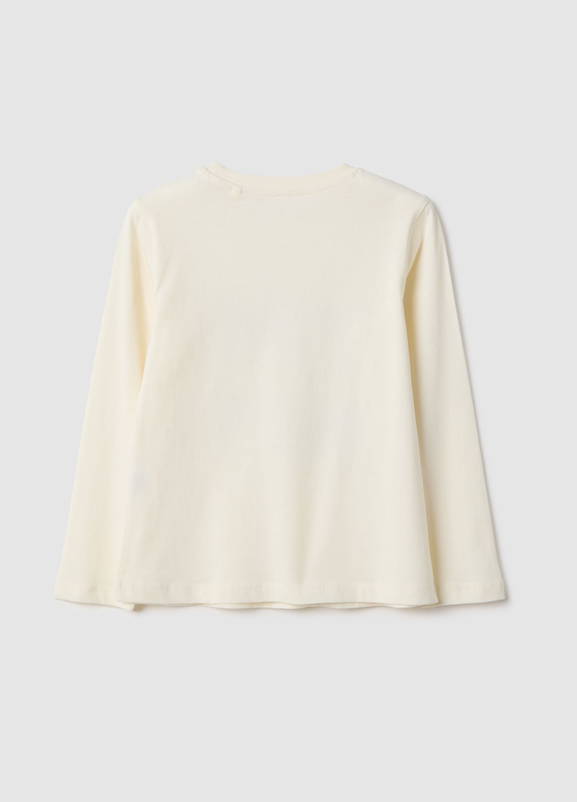 Girls' beige pure cotton t-shirt with bows