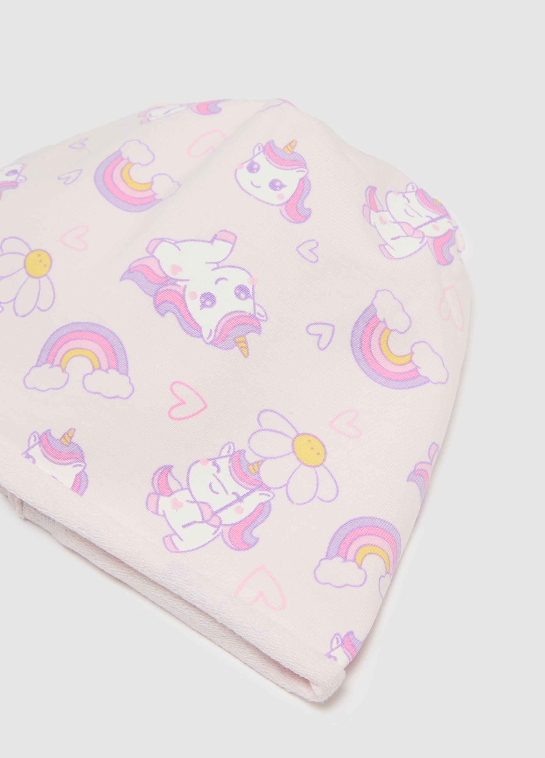 Multicoloured stretch cotton baby girl's cap with prints
