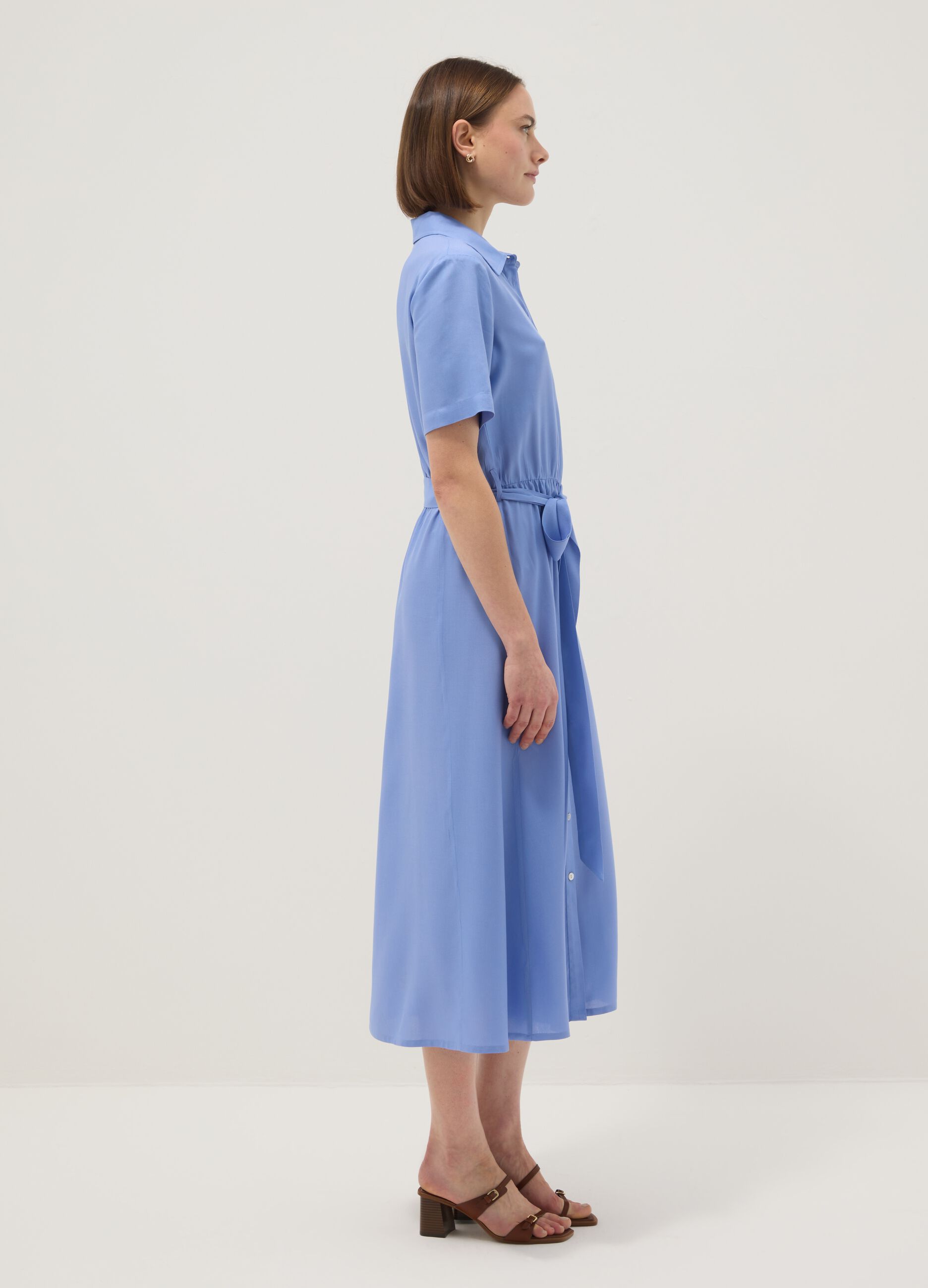 Blue pure viscose dress with regular fit and belt