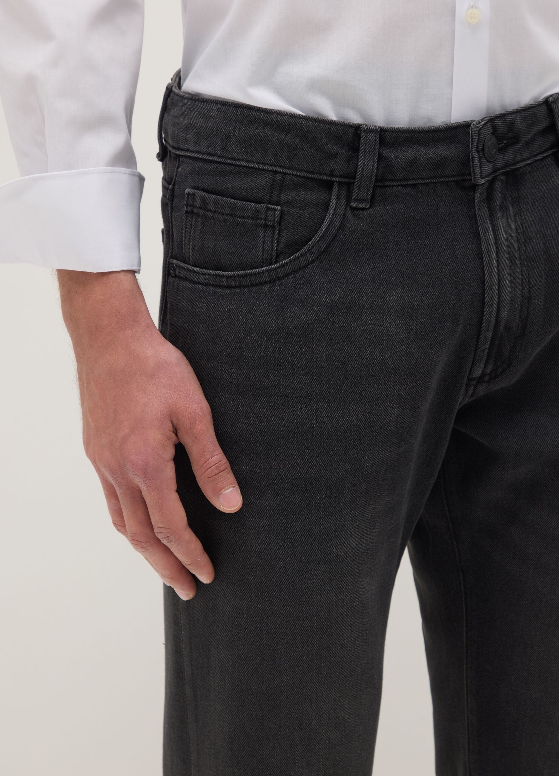Black cotton blend regular fit jeans