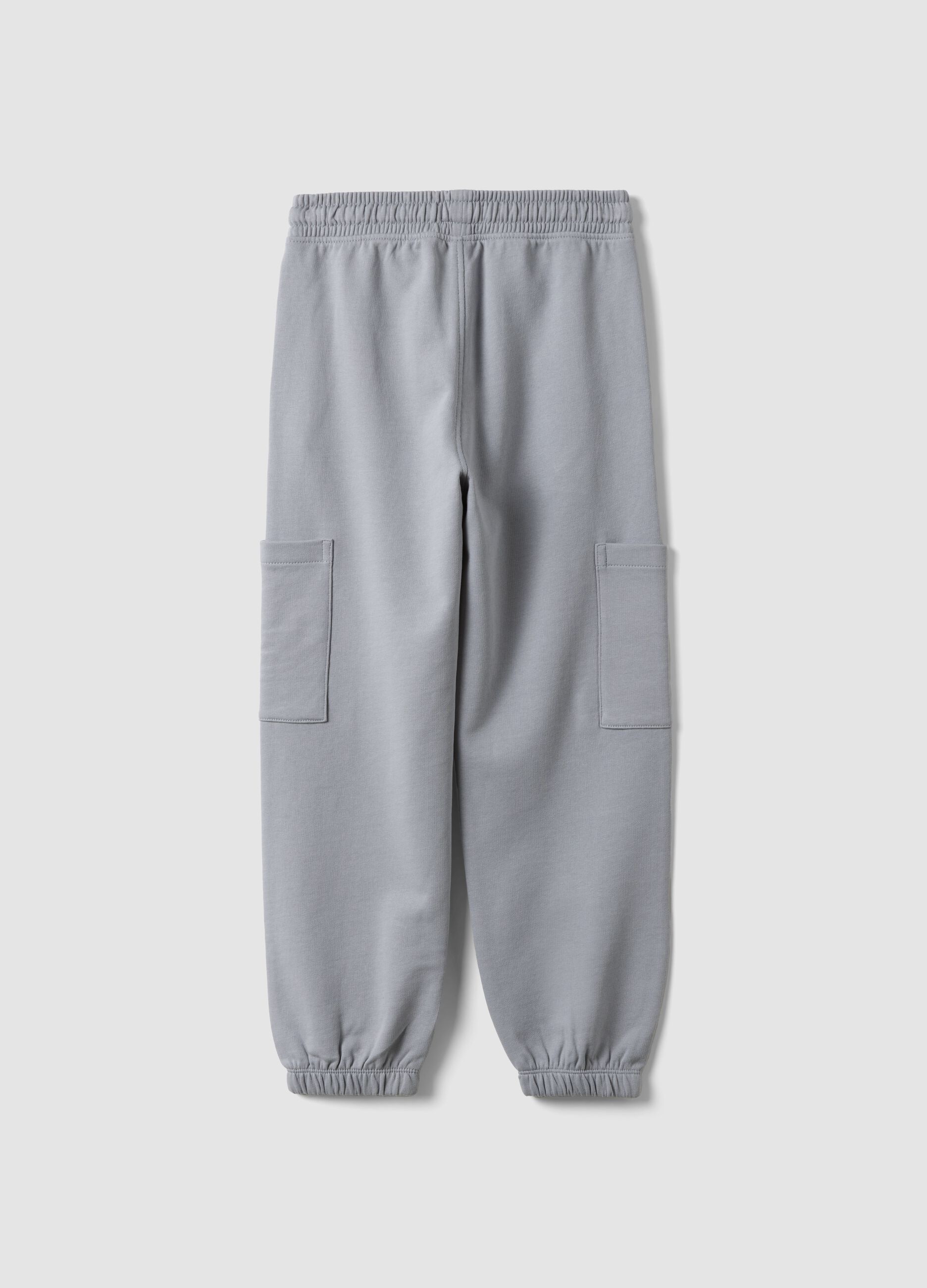 Grey organic cotton joggers with cargo pockets for boys