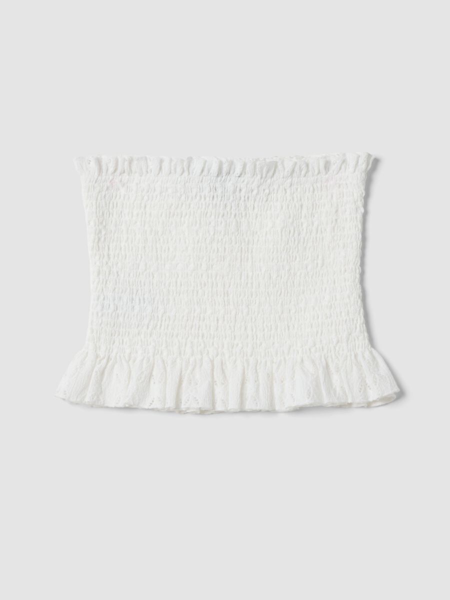 Top bianco in tessuto elasticizzato con arricciatura_4