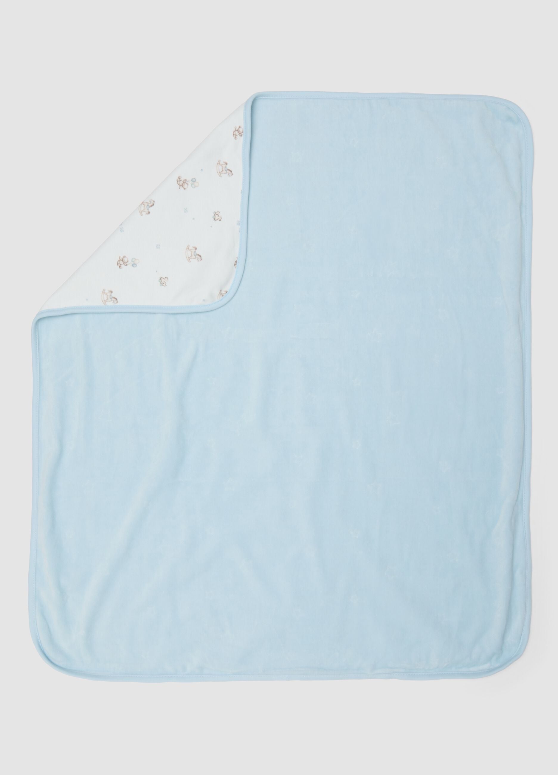 Blue printed organic cotton-blend baby blanket