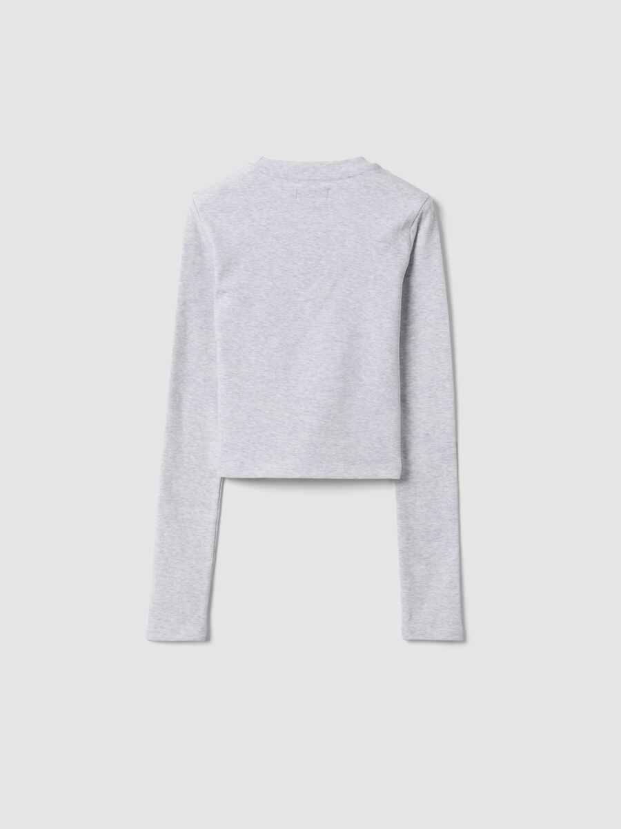 Grey stretch organic cotton T-shirt with ribbed neckline and cat print_4