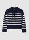 Multi-coloured striped pure cotton sweater, regular fit, deep V_5