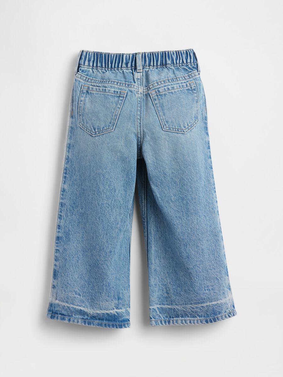 Blue pure cotton denim relaxed fit baby trousers with butterflies_2