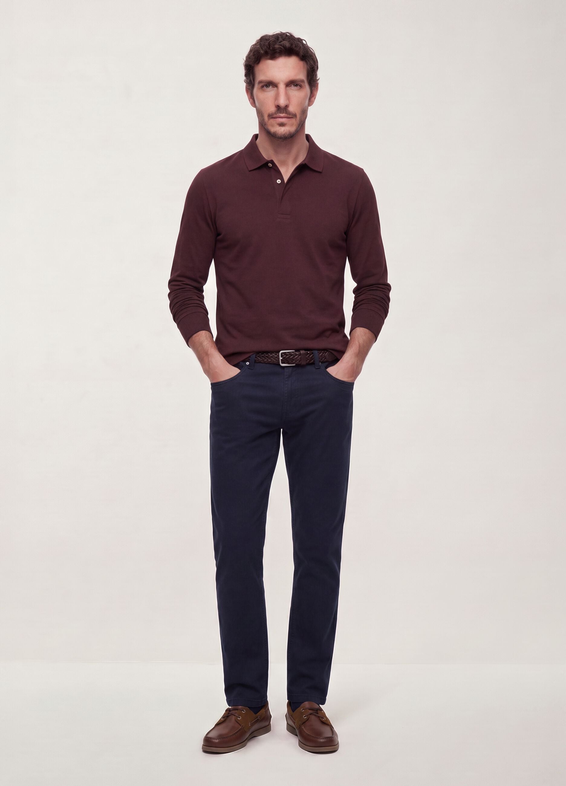 Blue regular-fit stretch cotton twill trousers