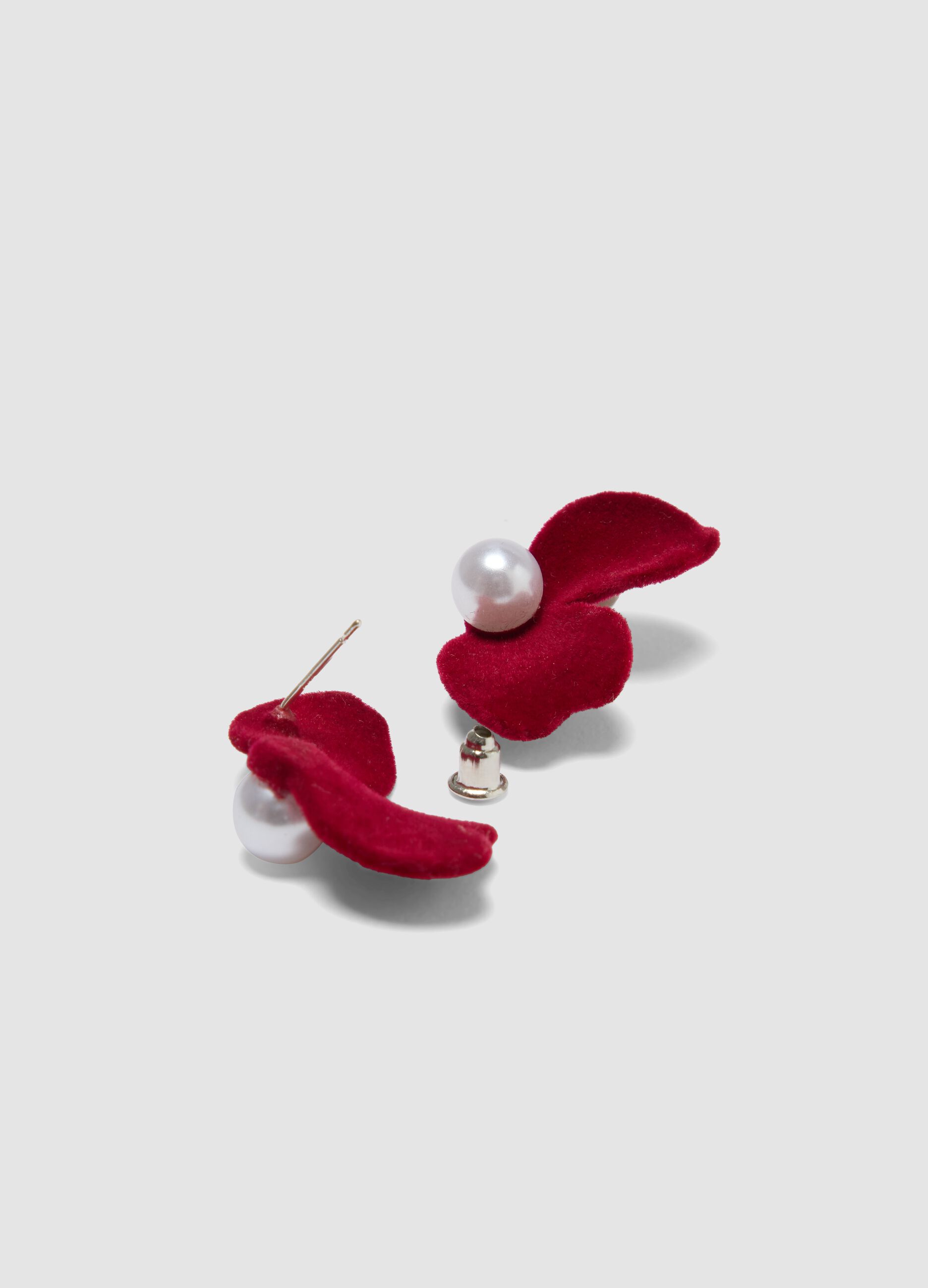 Red Flower Earrings with Pearl