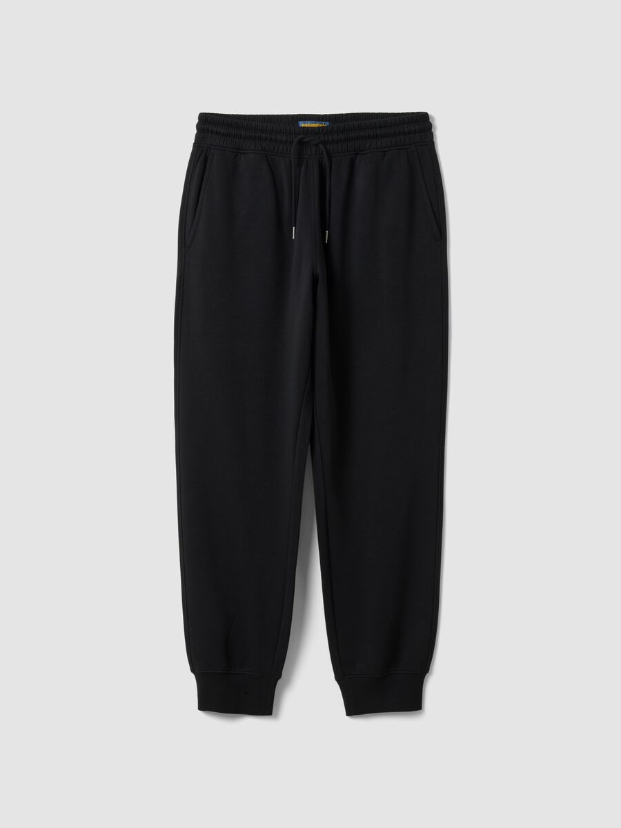 Jogger neri in misto cotone con fondo a polsino e coulisse_0