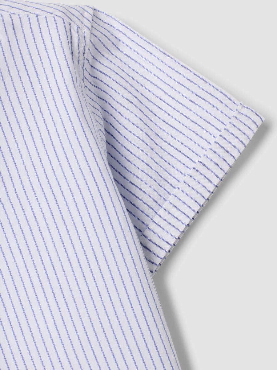 Camicia azzurra a righe in puro cotone con ricamo per bimbo regular fit_3