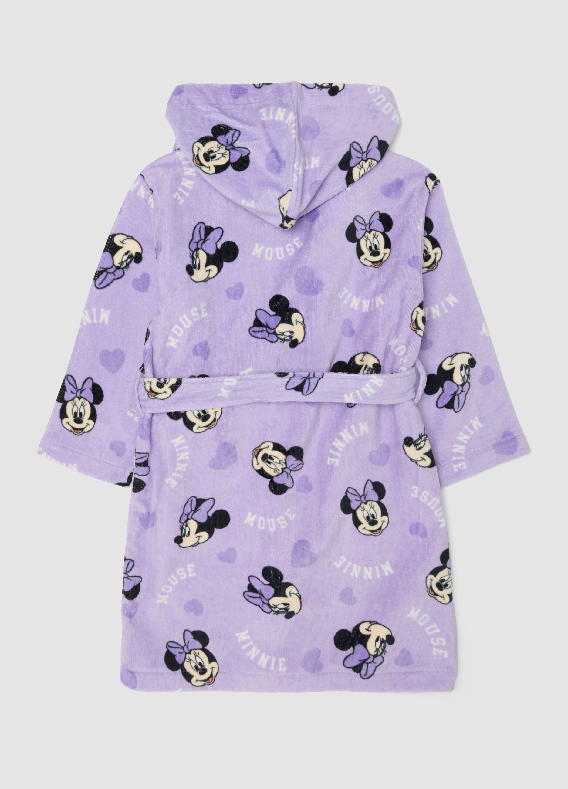 Purple pure cotton hooded Minnie print bathrobe