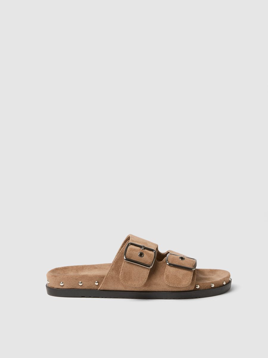 Beige sandals with buckles and metallic details_0