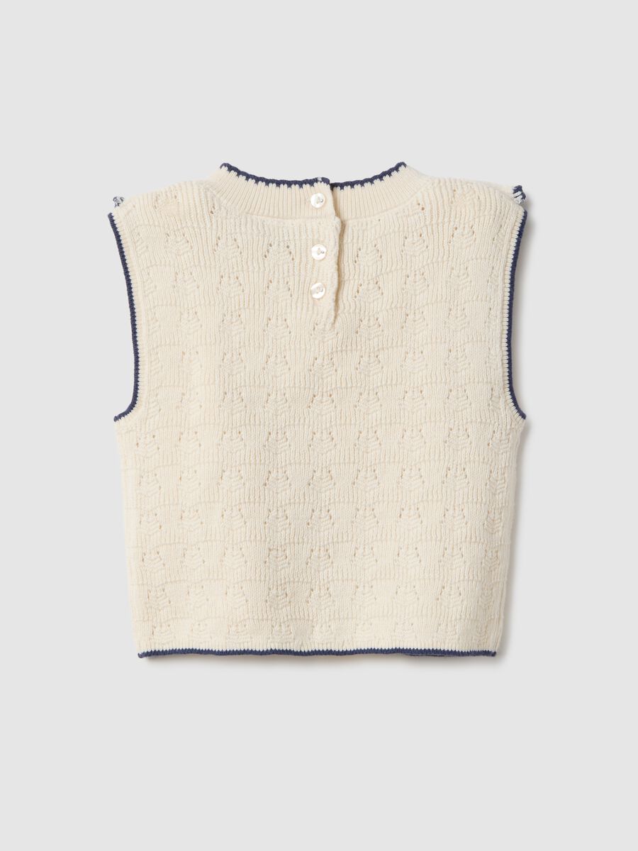 Beige pure cotton regular fit waistcoat for baby girl_1