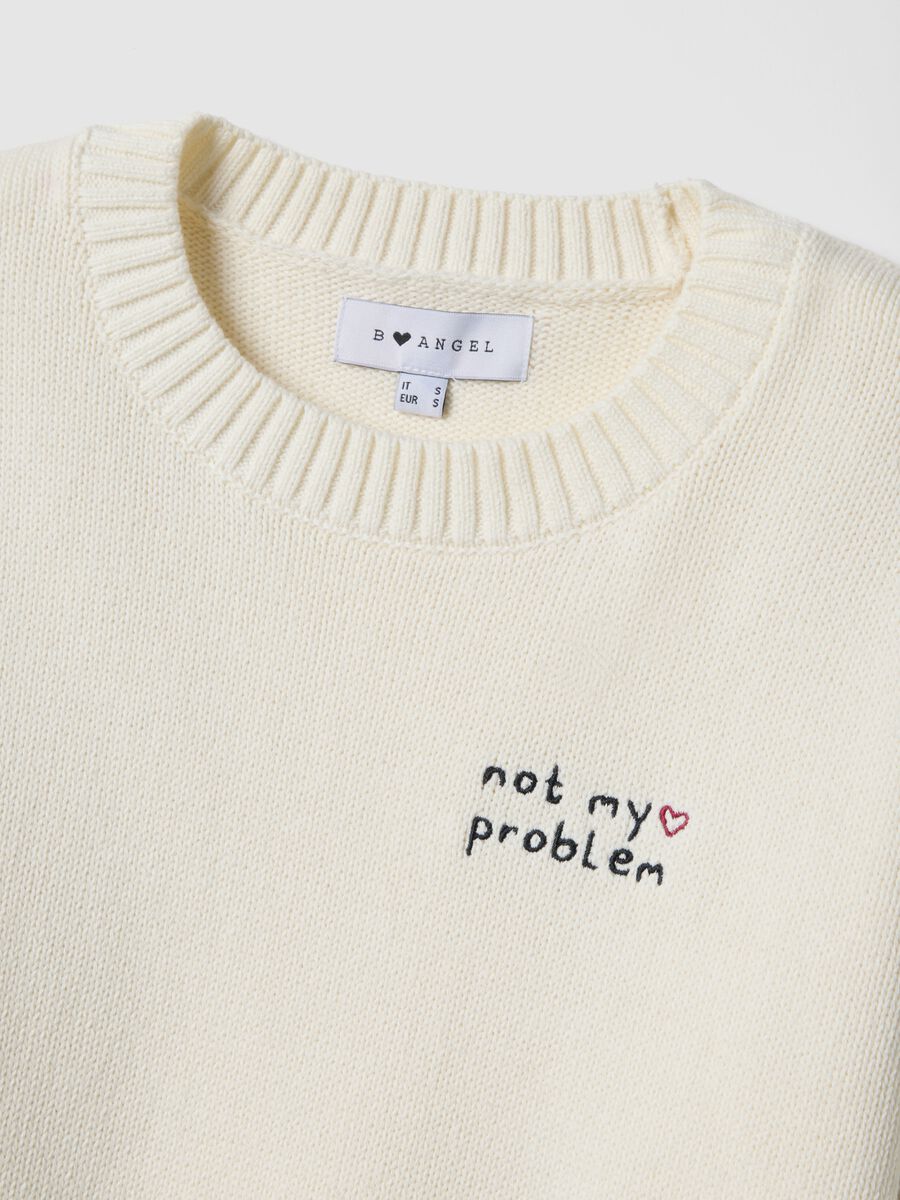 Regular fit white cotton blend pullover_5