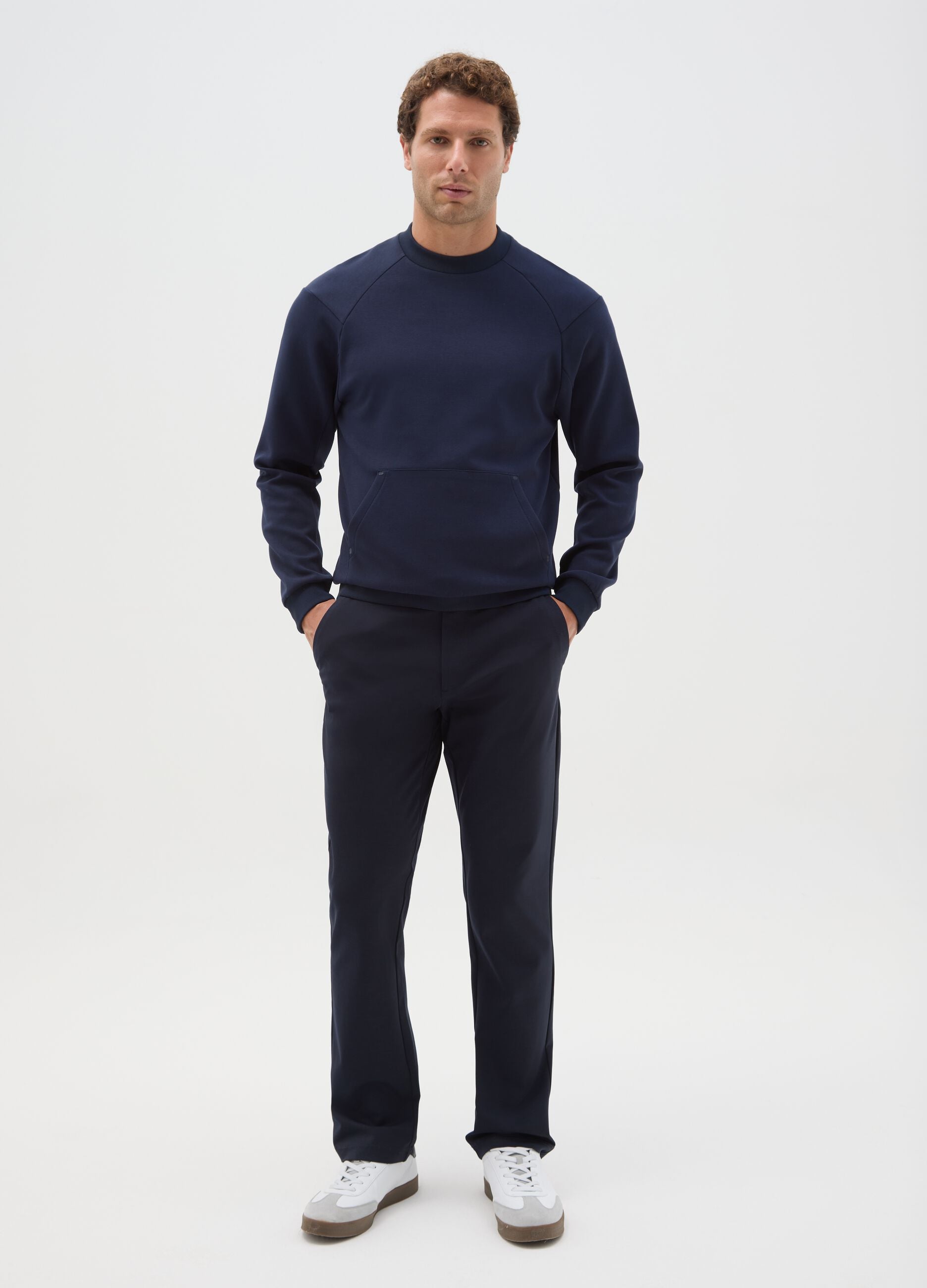 Blue cotton blend regular fit chino trousers
