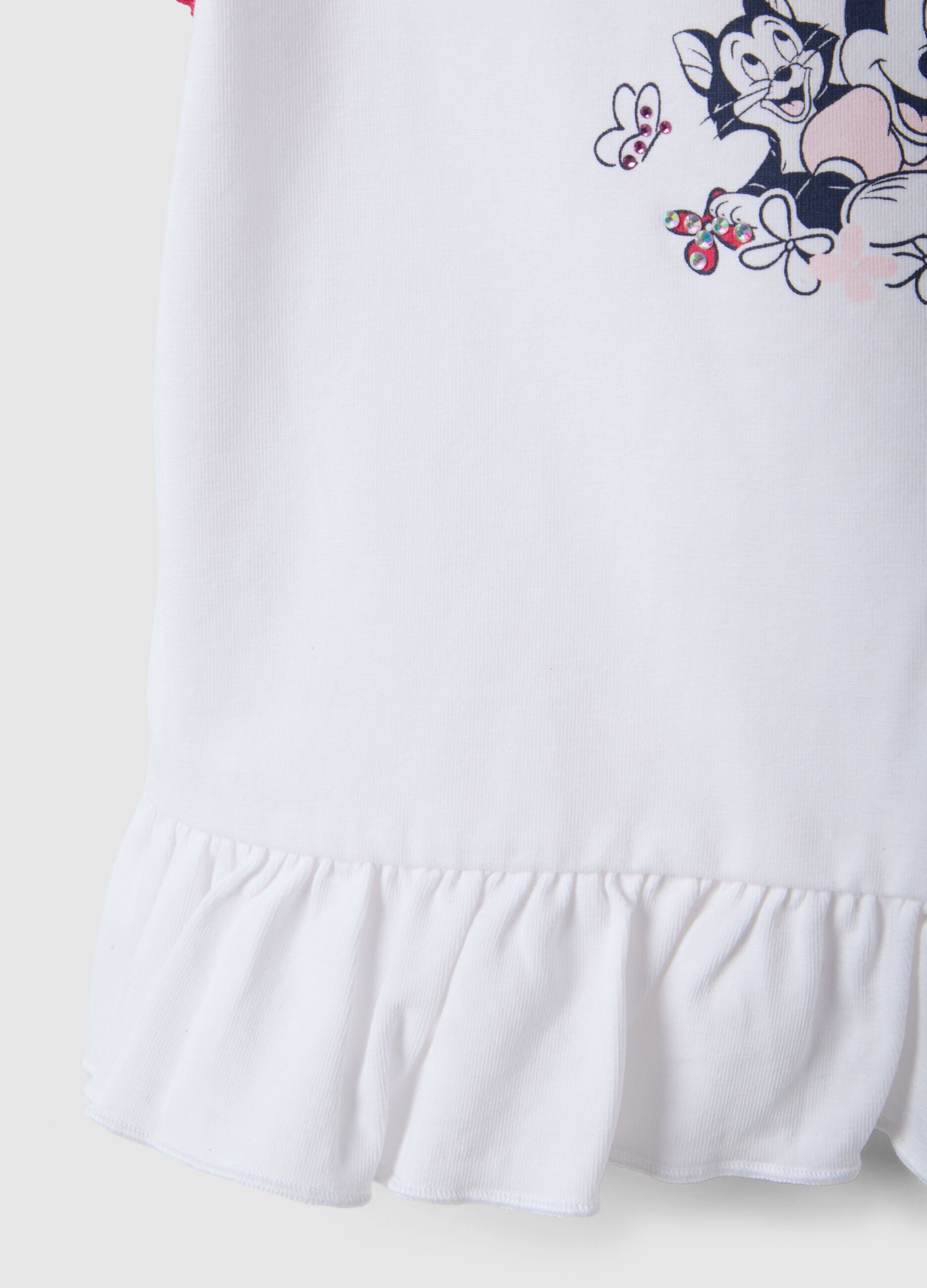 White stretch cotton girls&rsquo; t-shirt with Minnie ruffles