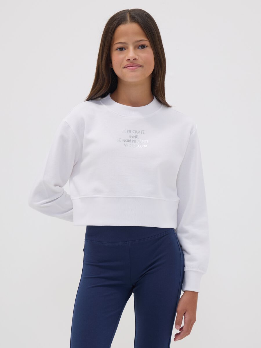 White organic cotton sweatshirt with front print for girls_1