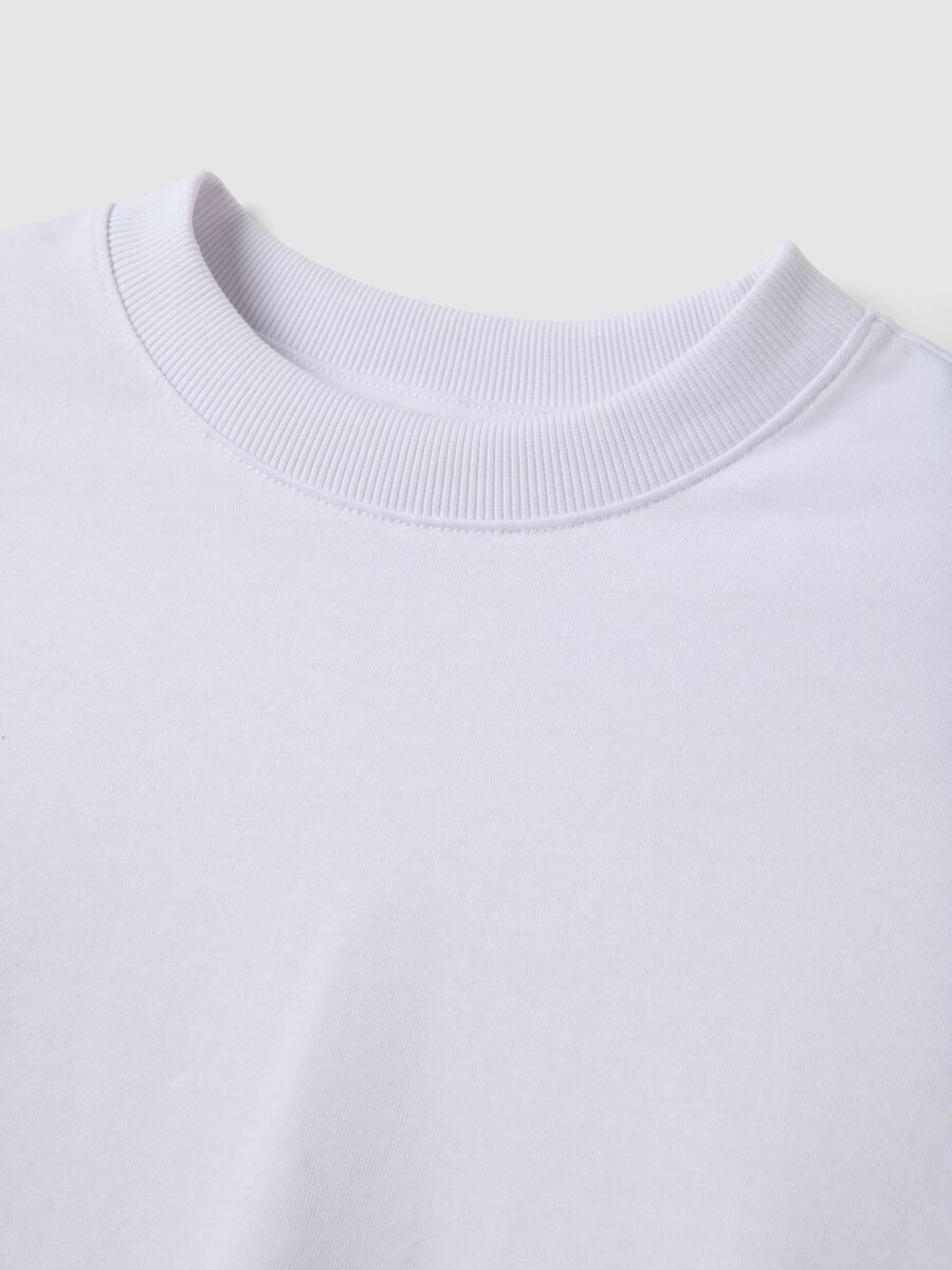 T-shirt bianca in misto cotone jersey a girocollo regular fit_5
