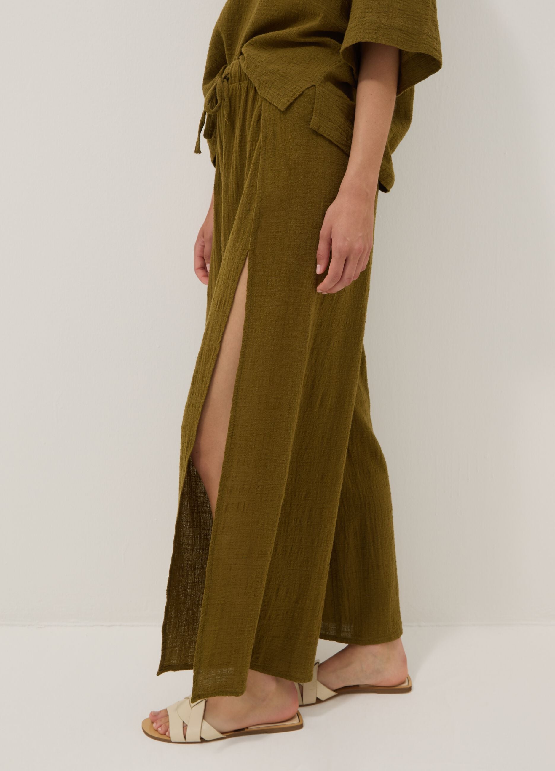 Green pure cotton beach trousers