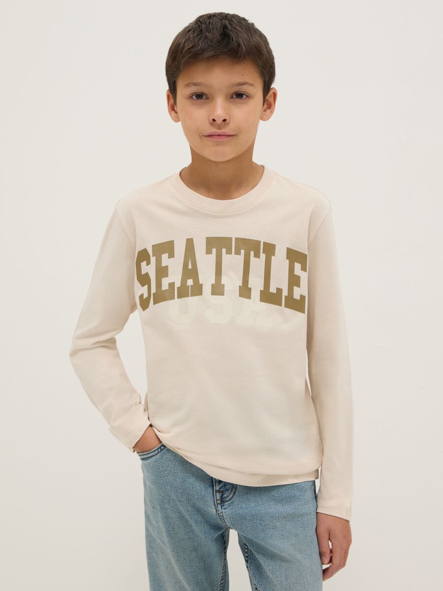 Maglia da ragazzo in puro cotone beige regular fit_0