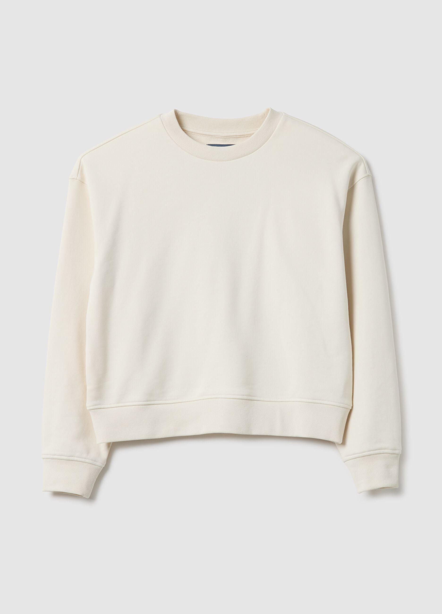 White regular fit cotton blend sweatshirt with round neck