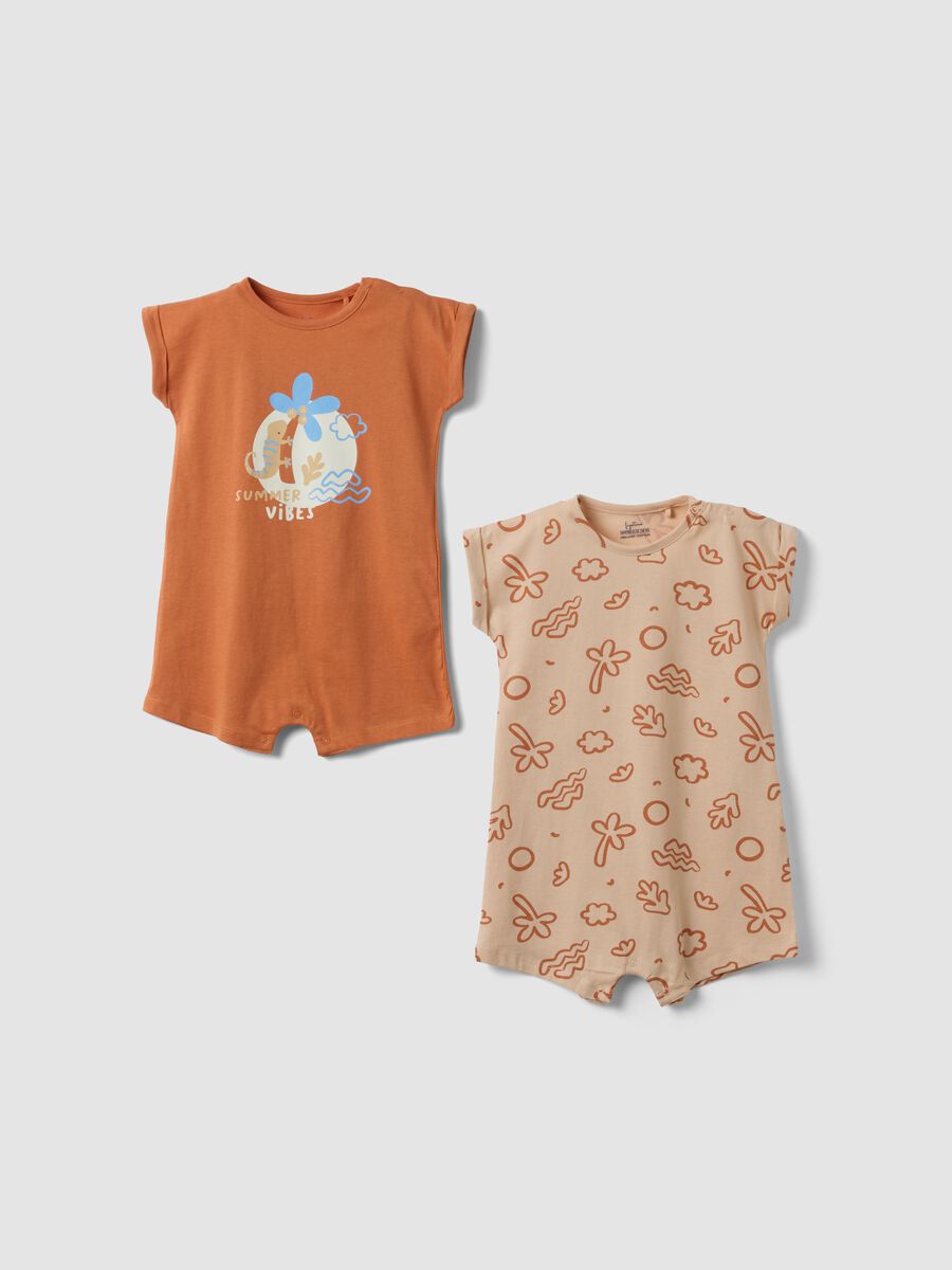 Two-pack of orange organic cotton rompers_0