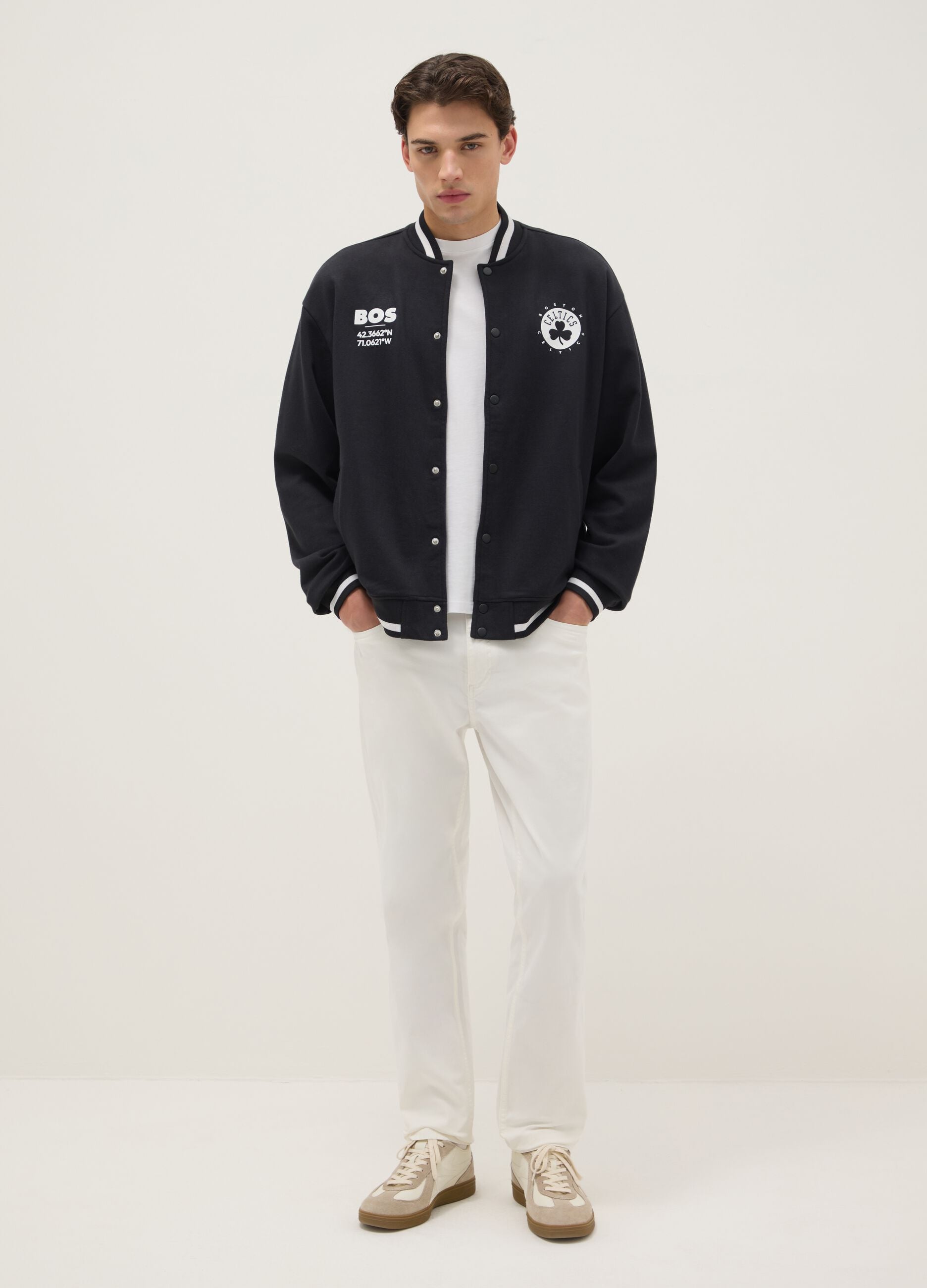 Black cotton blend jacket regular fit with Boston Celtics logo