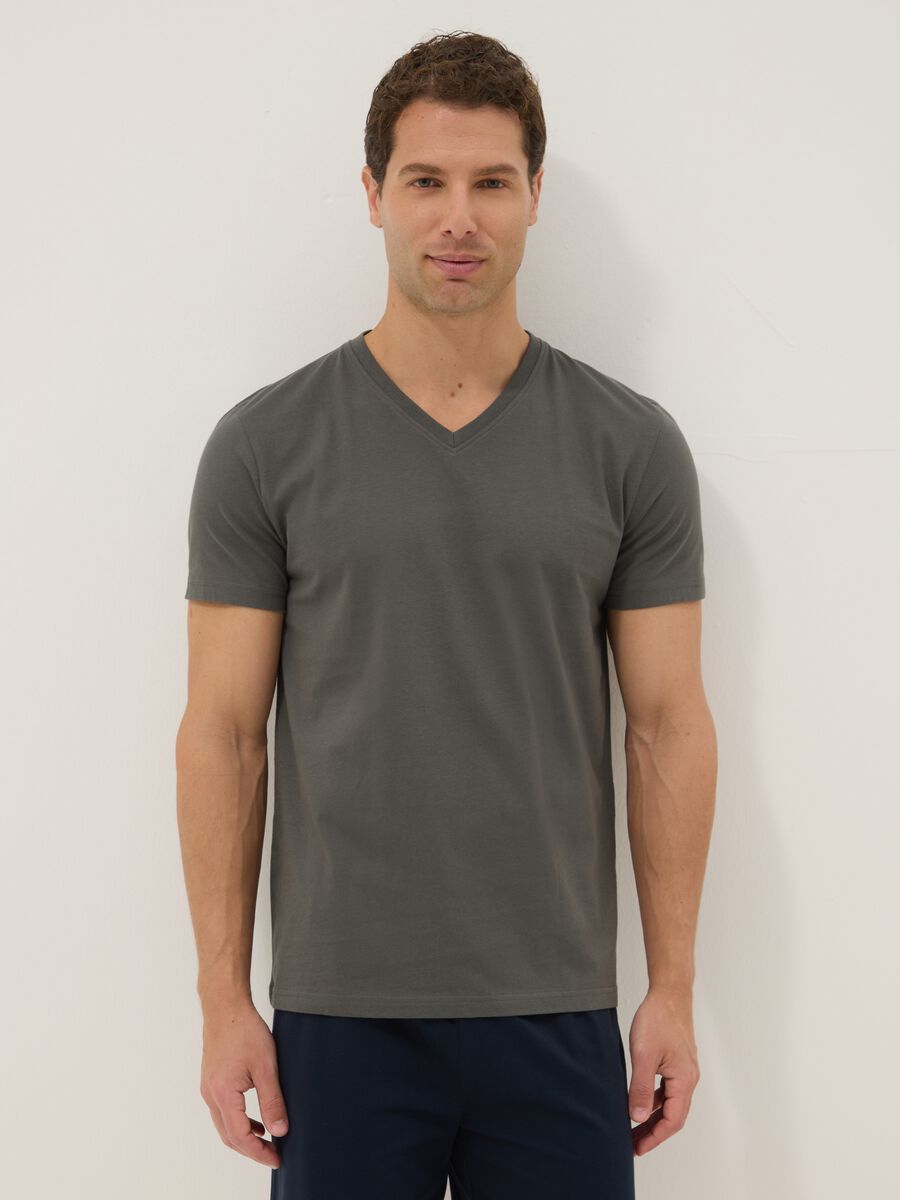 Multicoloured pure cotton short pyjamas with regular fit and V-neck_1