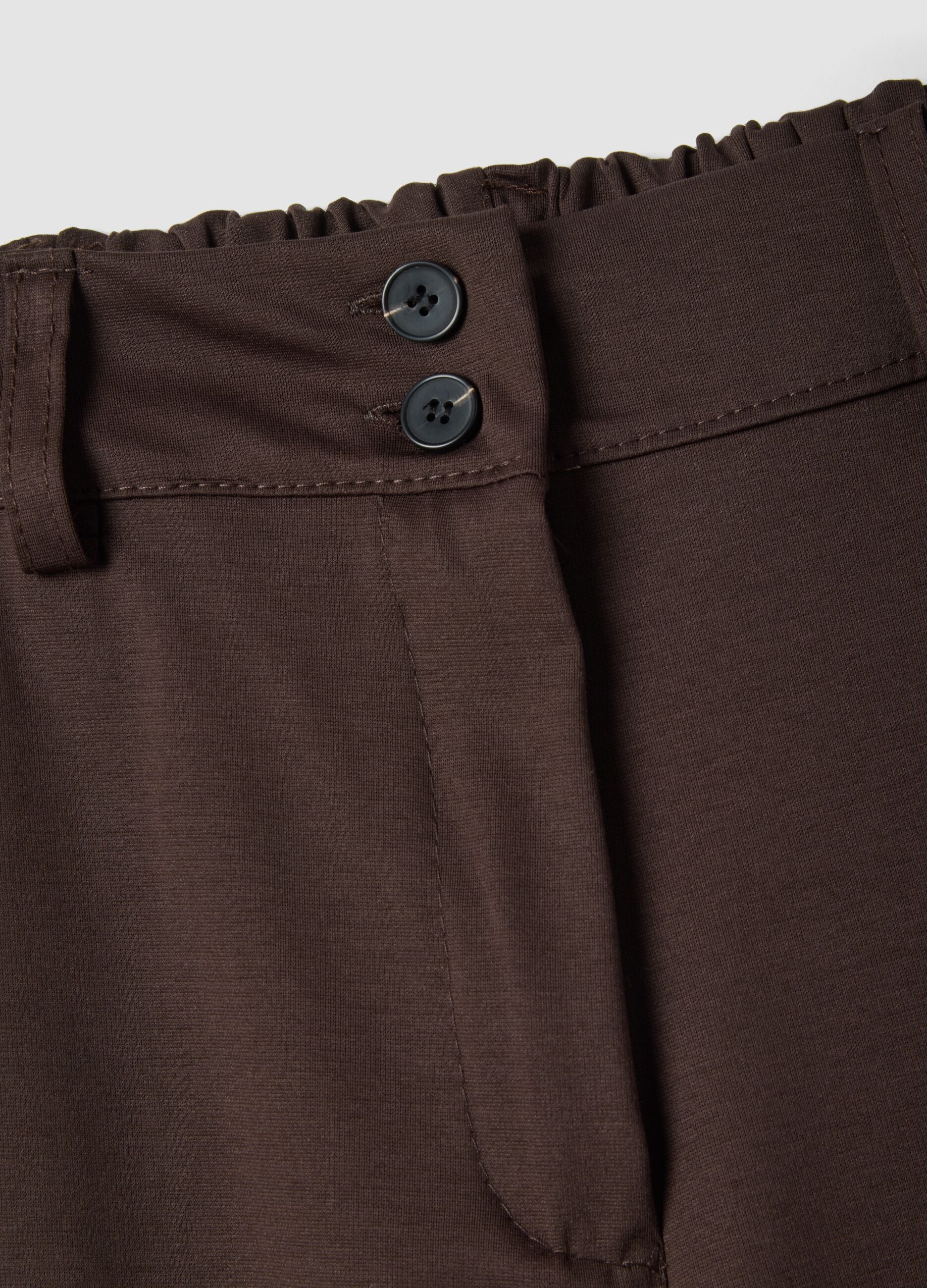 Brown wide leg stretchy cotton blend trousers regular fit