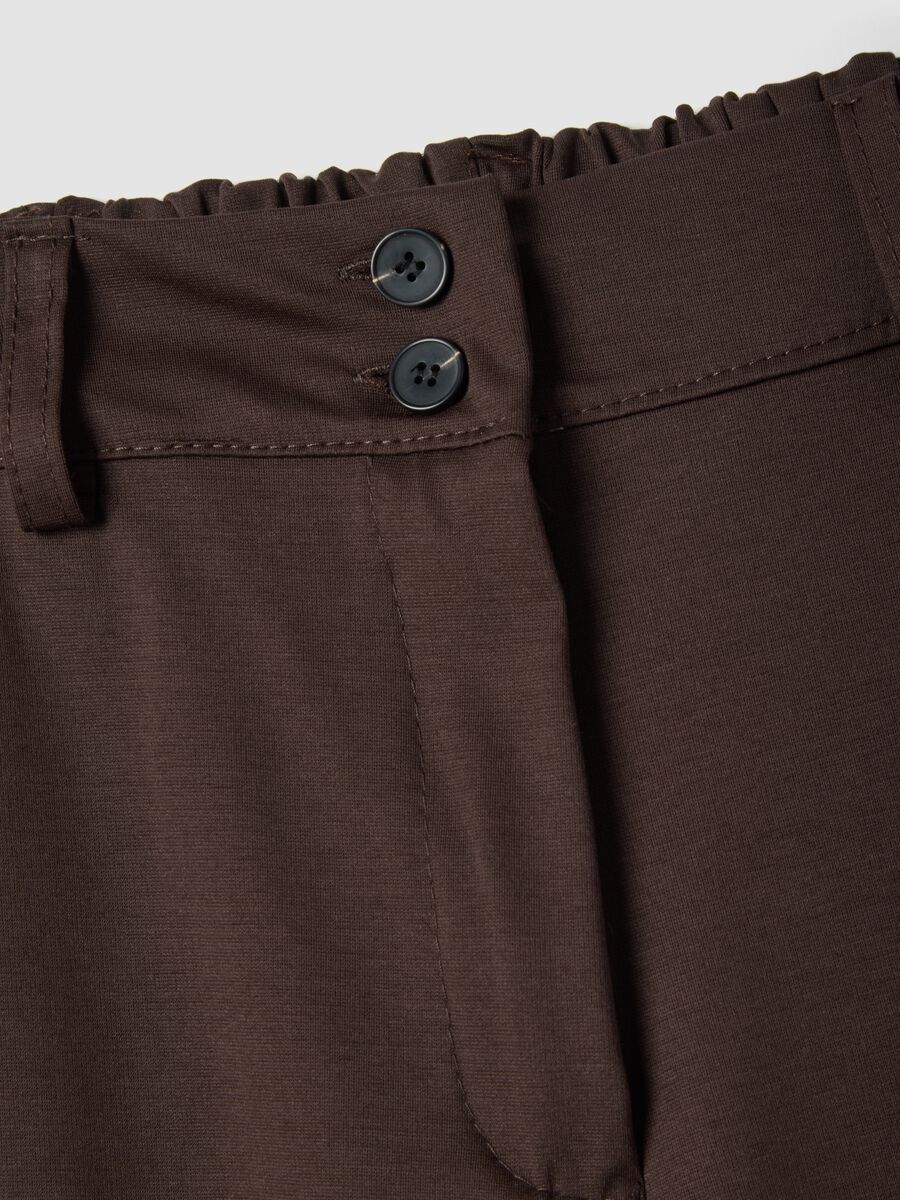 Brown wide leg stretchy cotton blend trousers regular fit_5