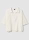 Short white pure cotton kaftan with V-neck_5