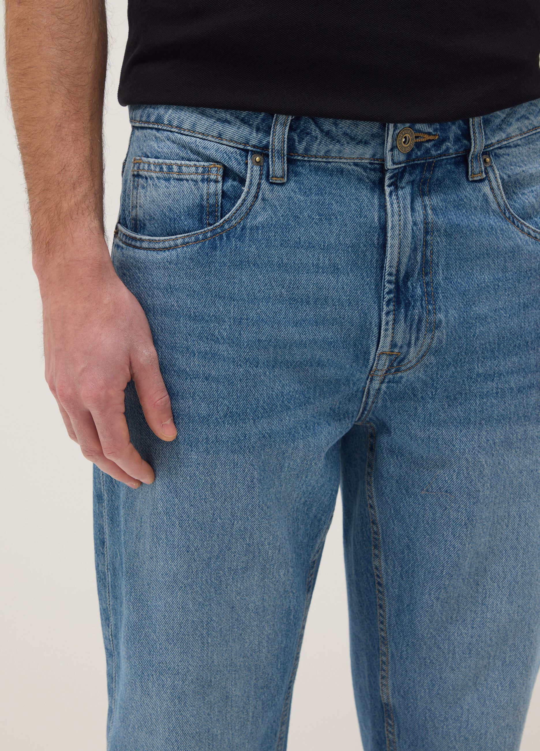 Pure Cotton Blue Denim Regular Fit Jeans