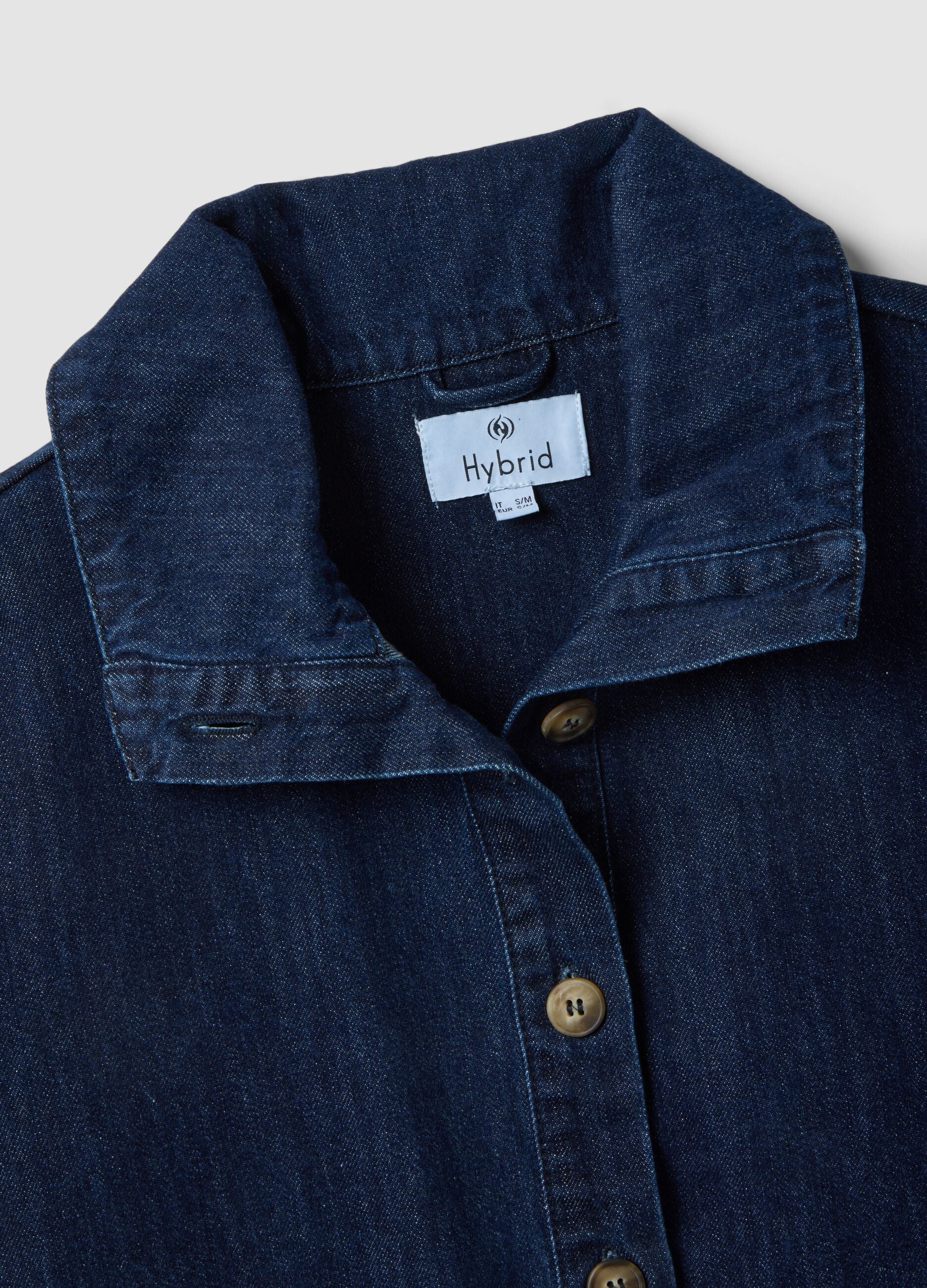 Regular fit blue denim cotton jacket with collar