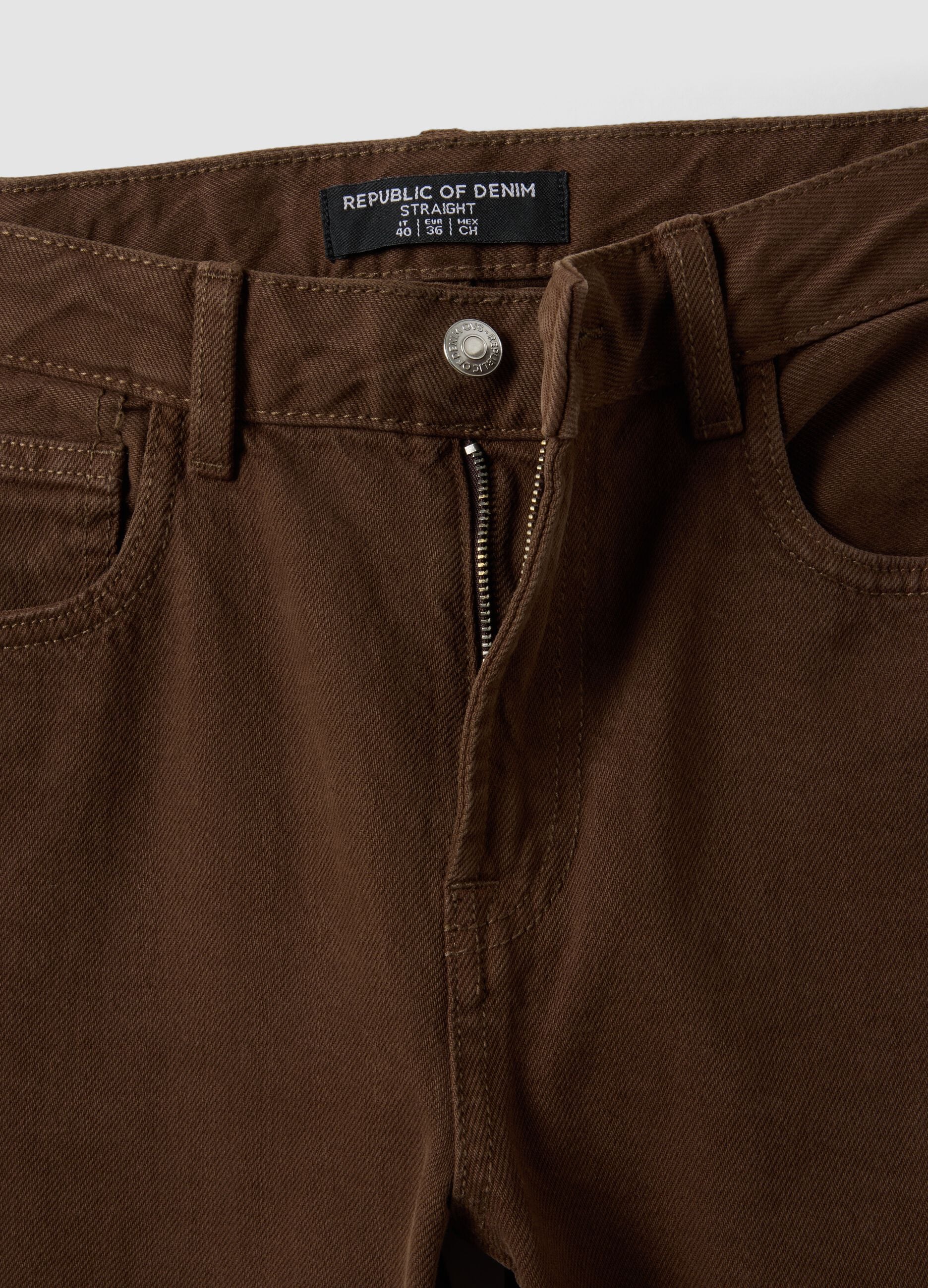 Brown straight-fit pure cotton jeans
