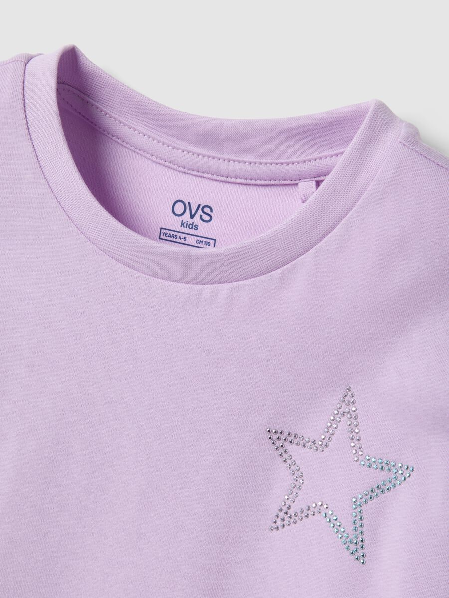 Girls' boxy fit purple pure cotton t-shirt with star_3