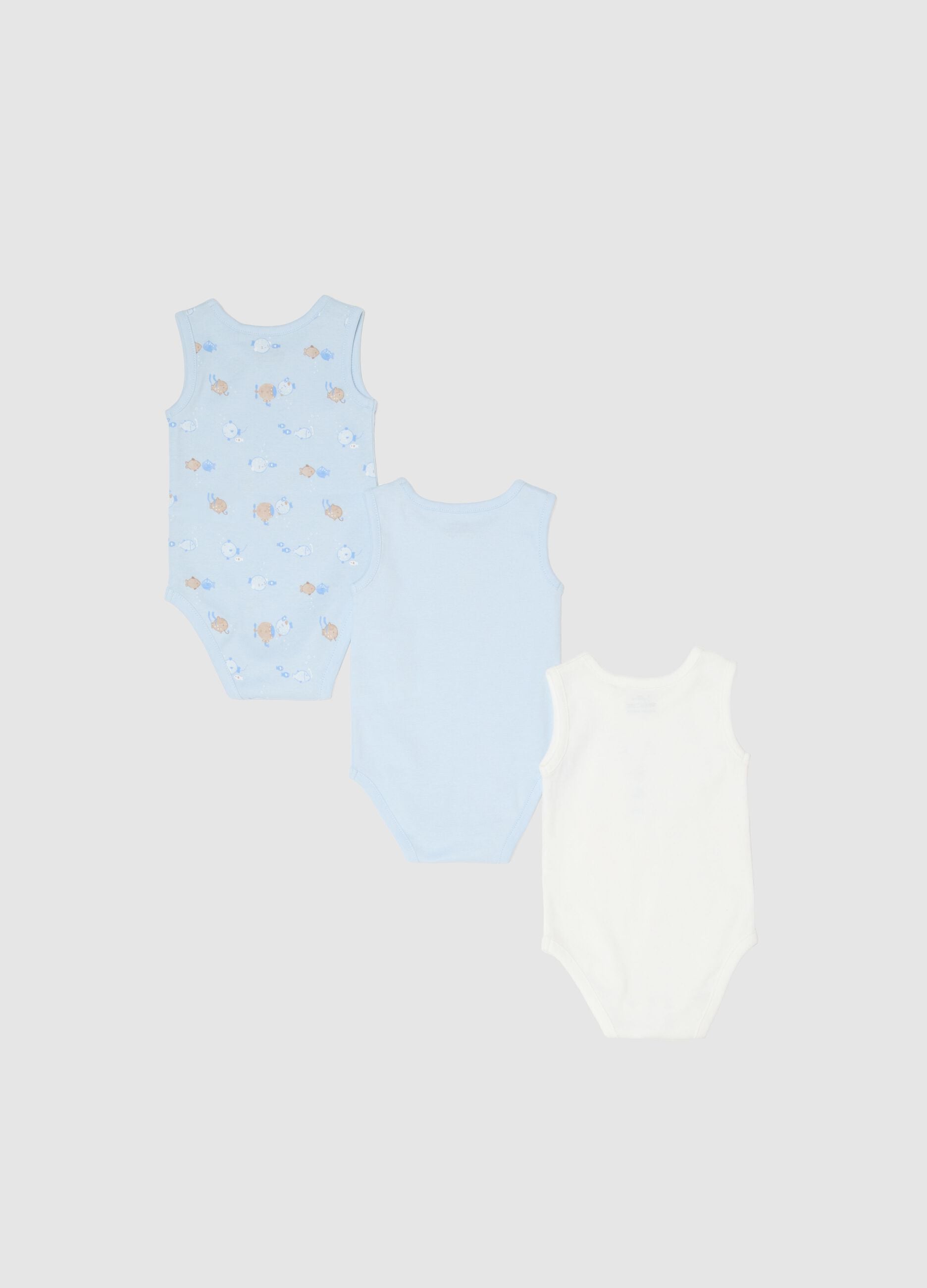 Multicoloured sleeveless pure cotton baby bodysuit pack