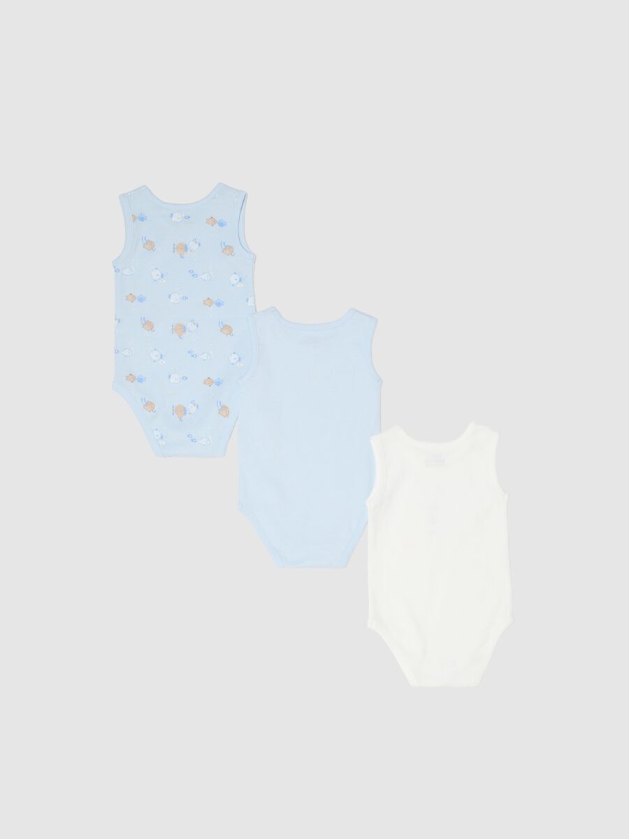 Multicoloured sleeveless pure cotton baby bodysuit pack_1
