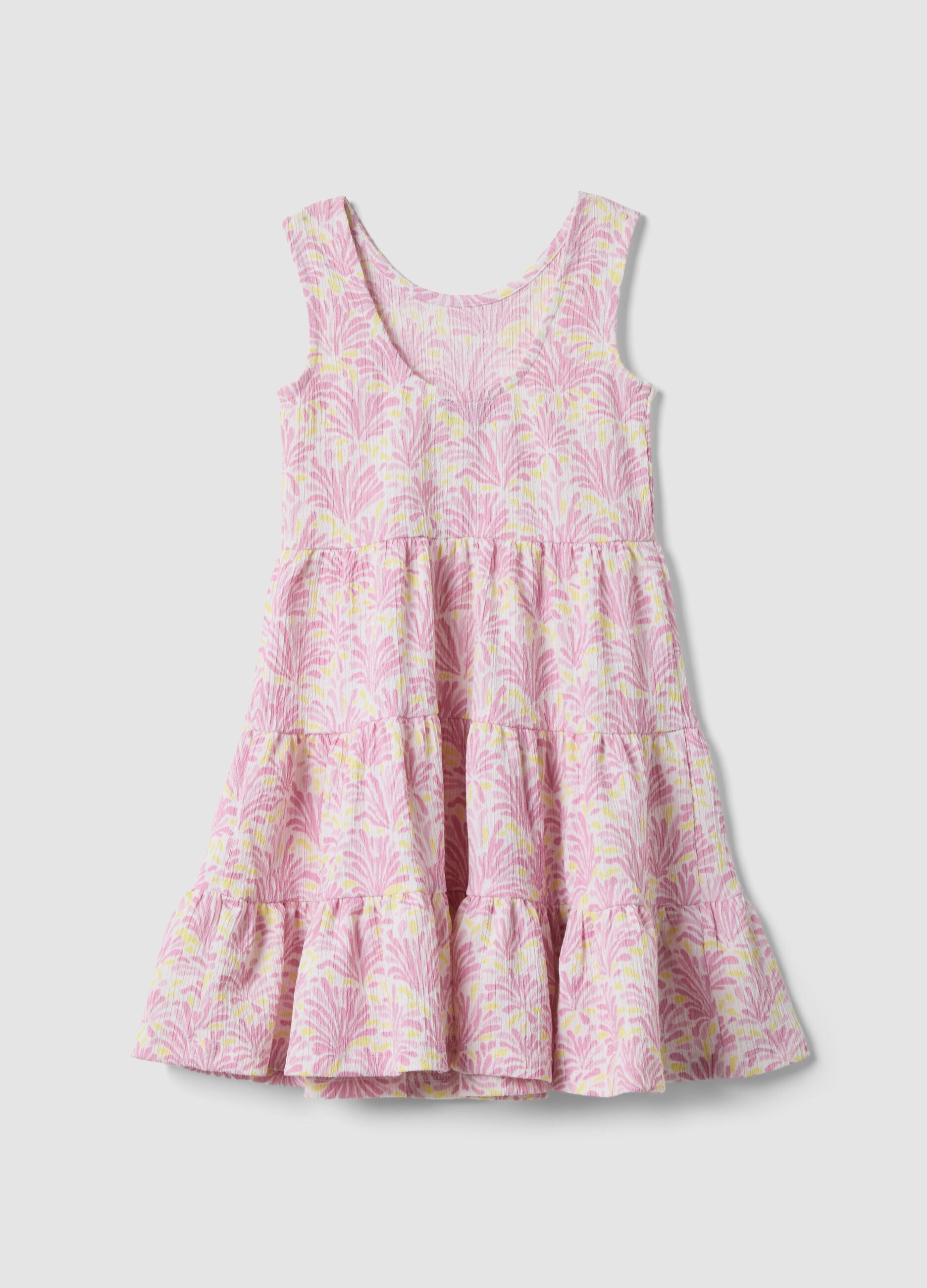 Girls&rsquo; pink sleeveless stretch dress with floral print