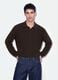 Maglia marrone in puro cotone con colletto polo over fit_0