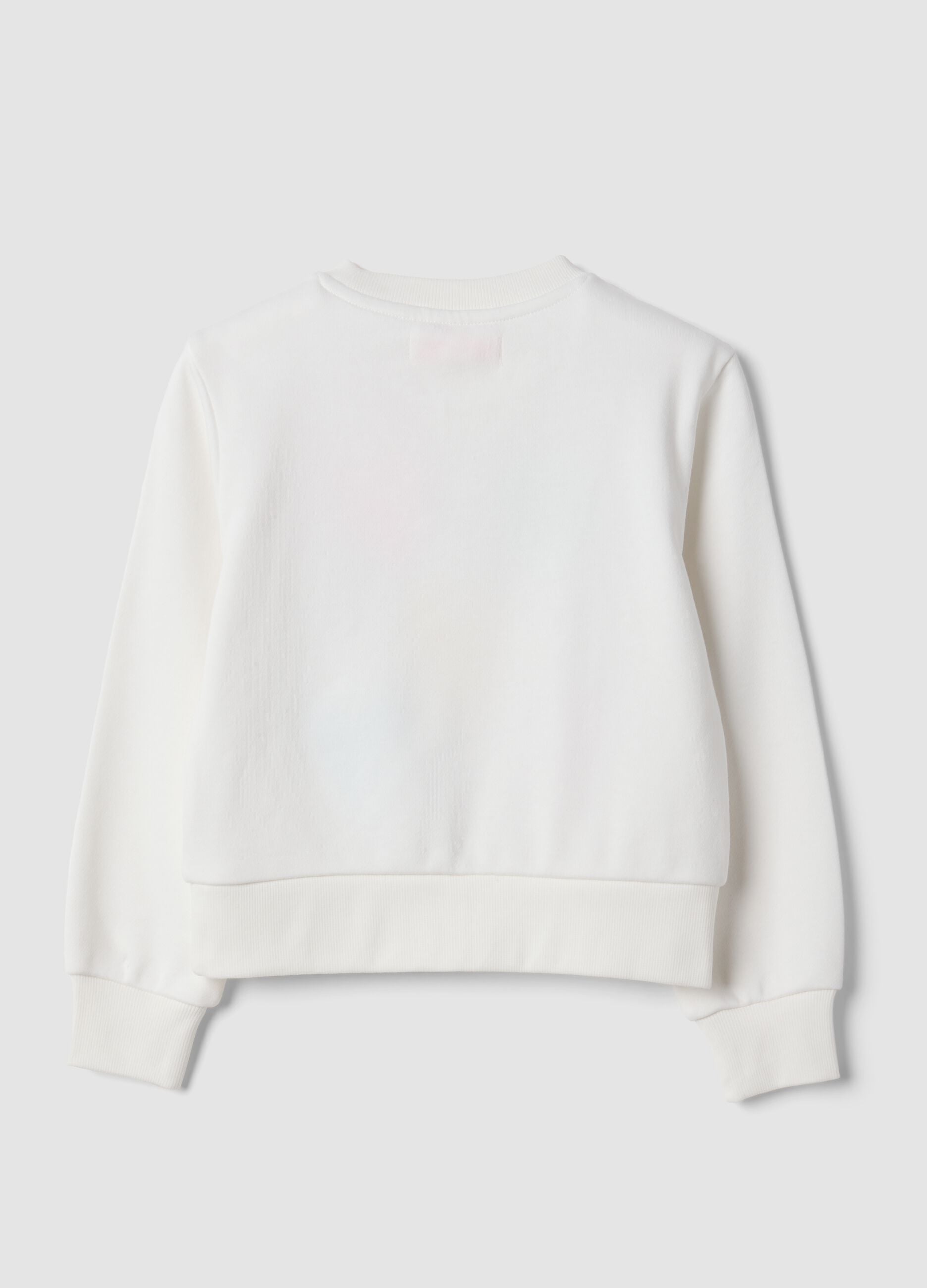 White cotton-blend crew-neck sweatshirt with hearts