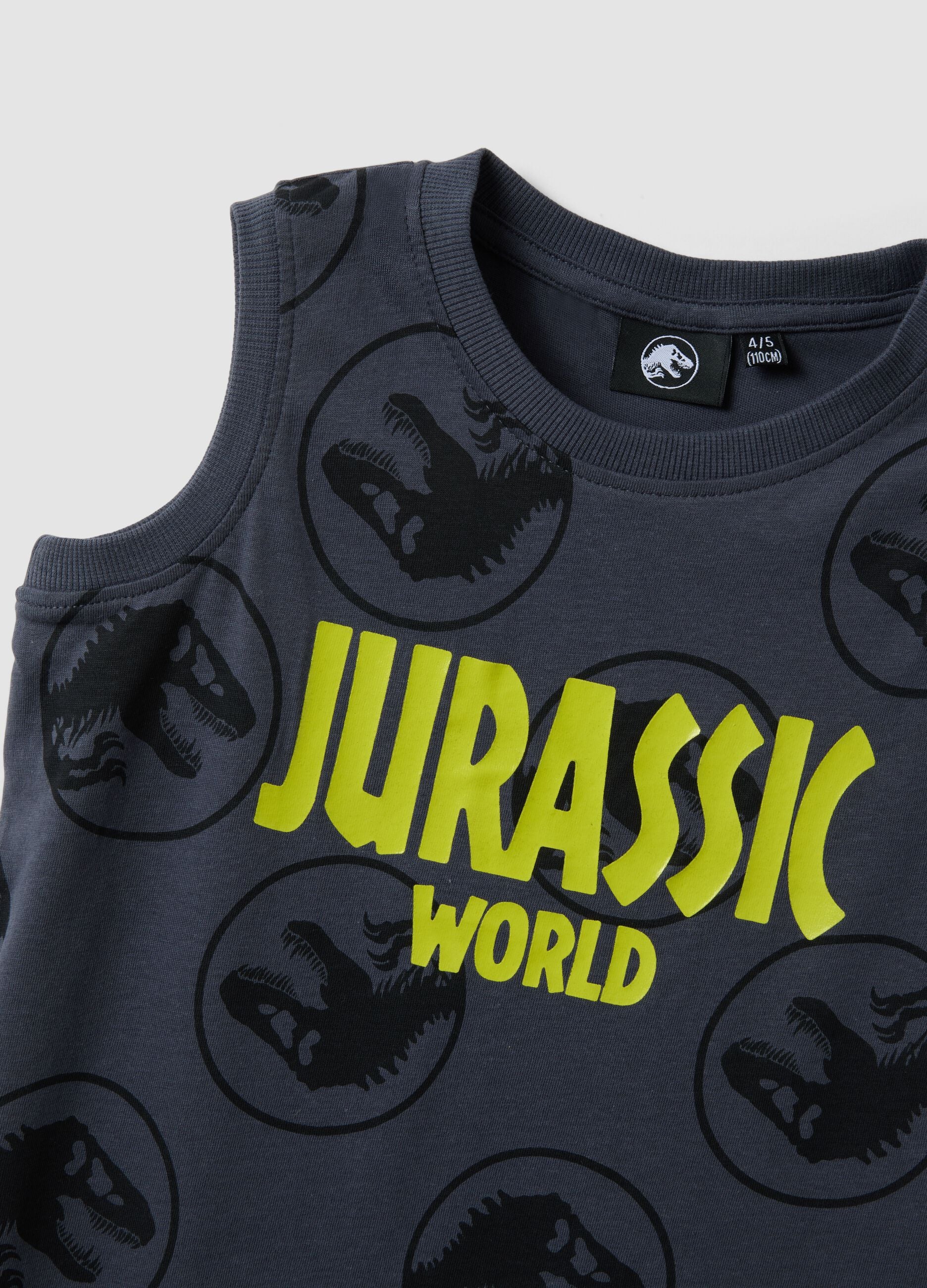 Grey oversized fit pure cotton tank top for kids with print
