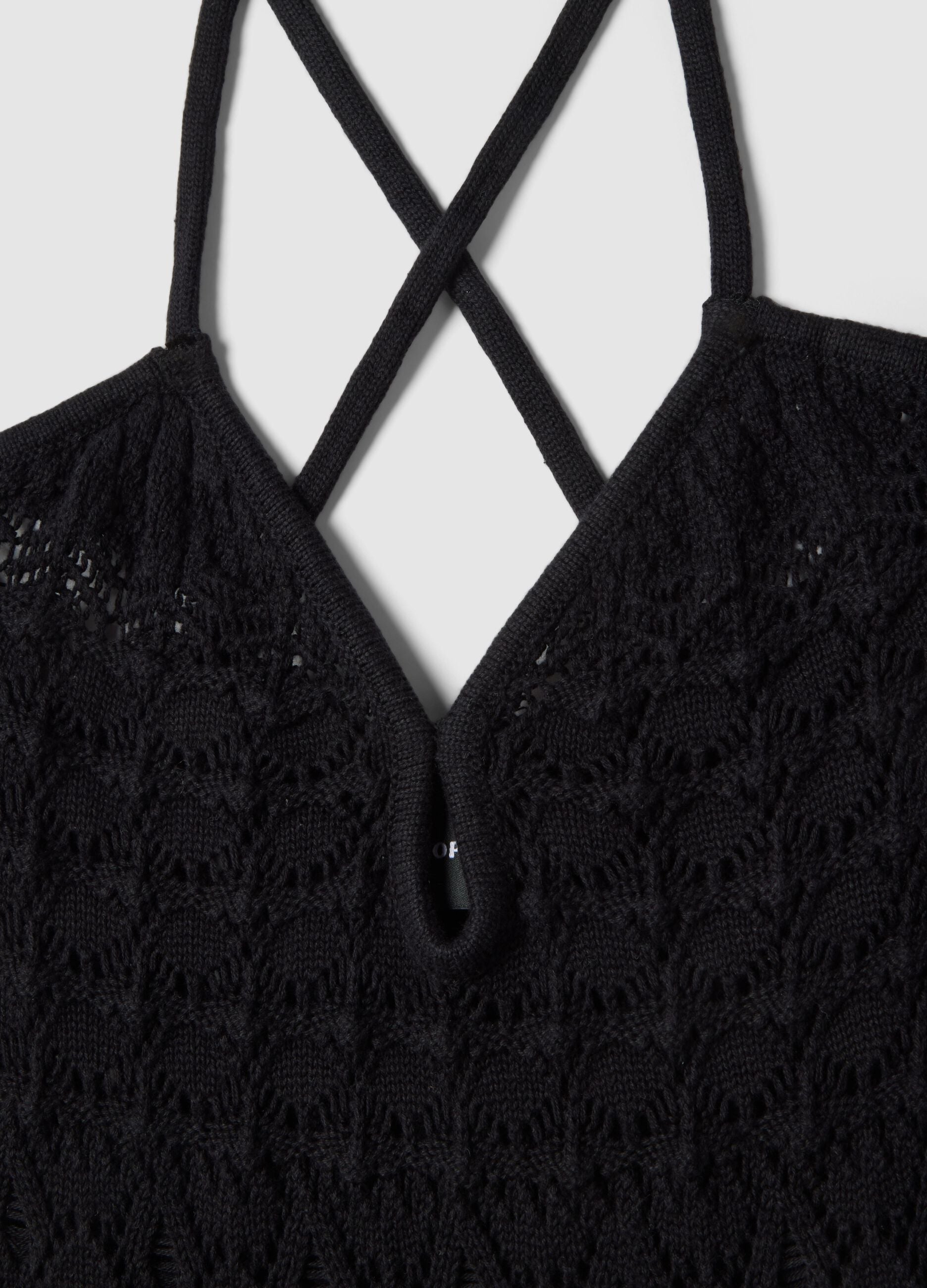 Pure cotton black dress with deep v-neck