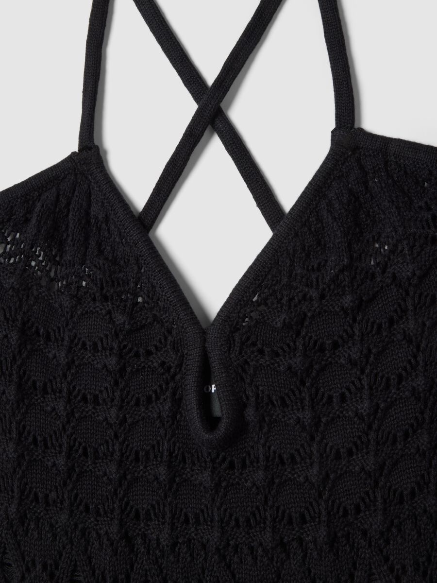 Pure cotton black dress with deep v-neck_5