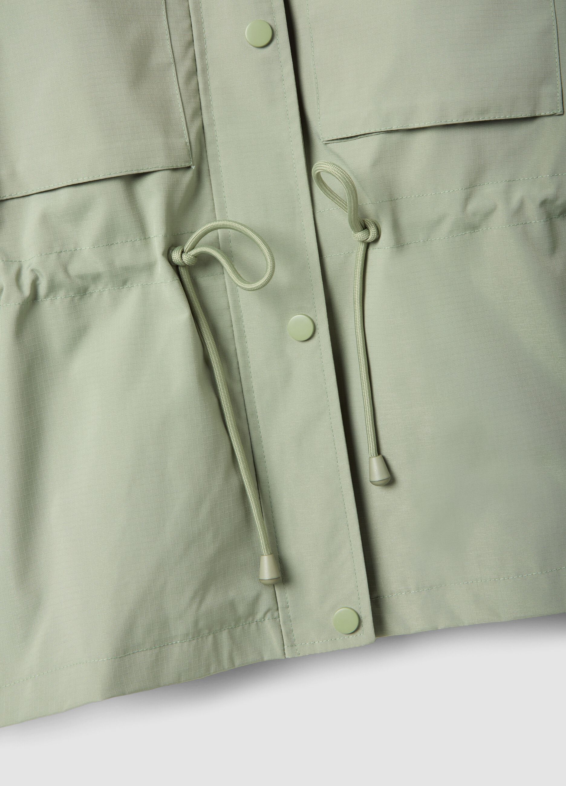 Green waterproof jacket with regular fit, pockets and hood