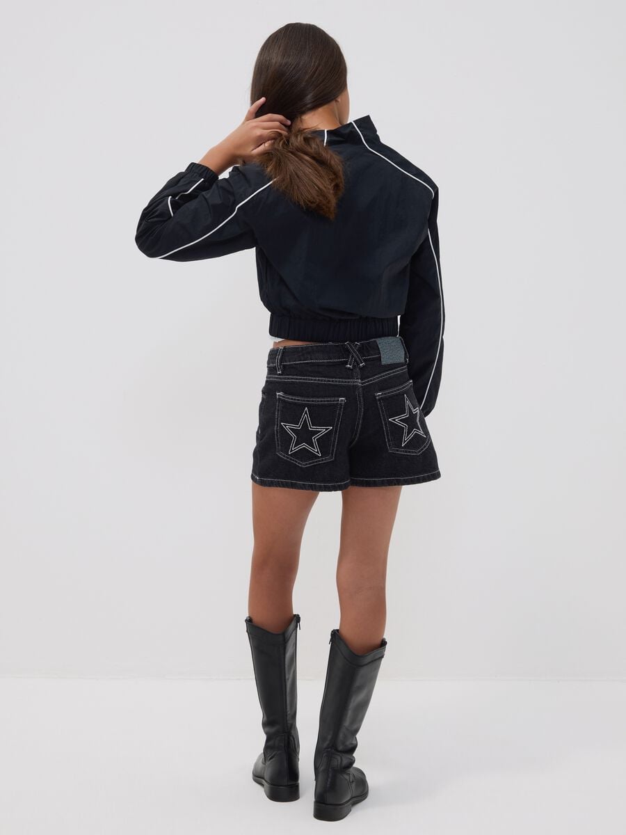 Girls&rsquo; black pure cotton denim shorts with star embroidery_1