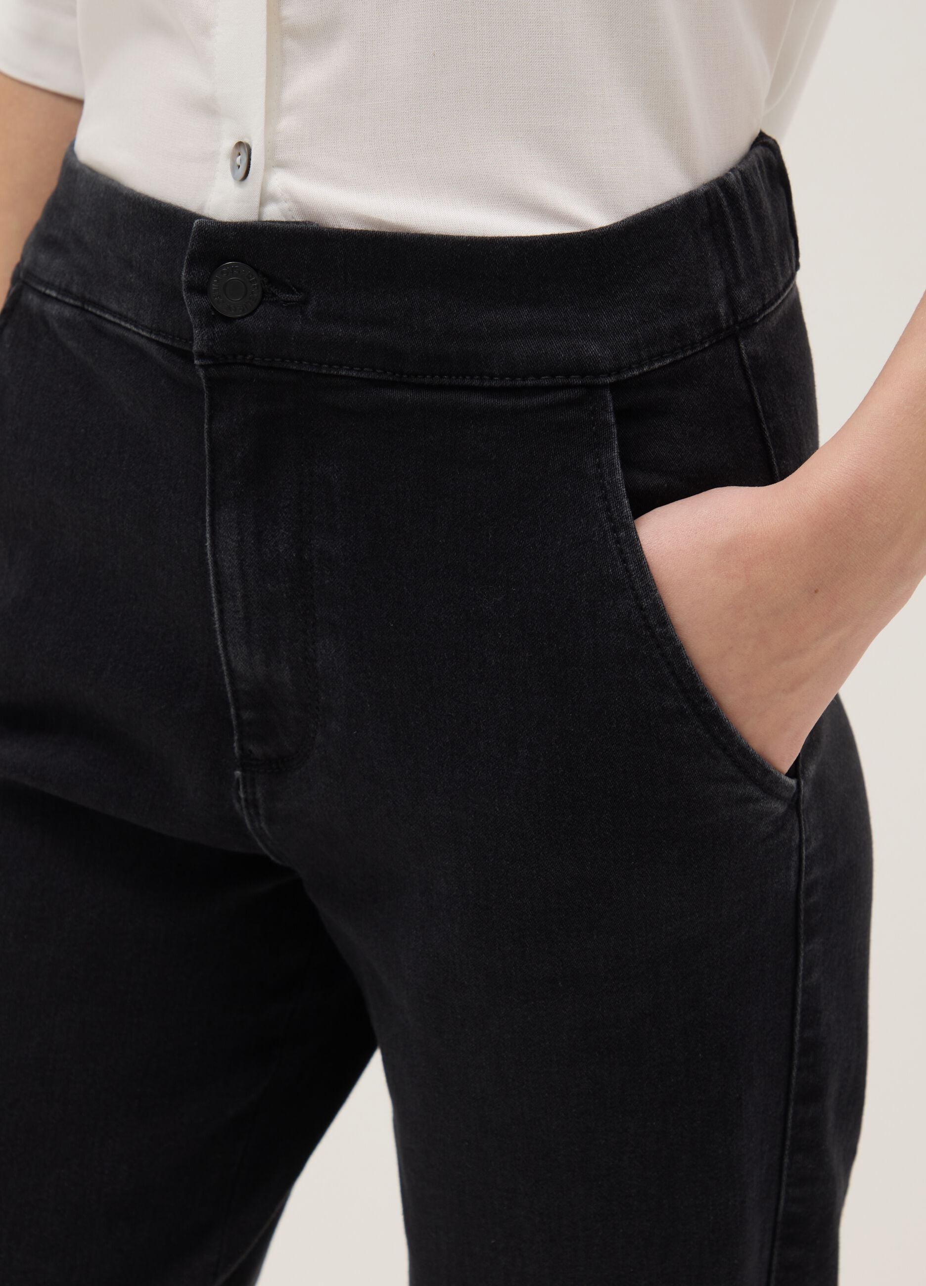 Black Cotton Blend Slim Fit Chino Trousers