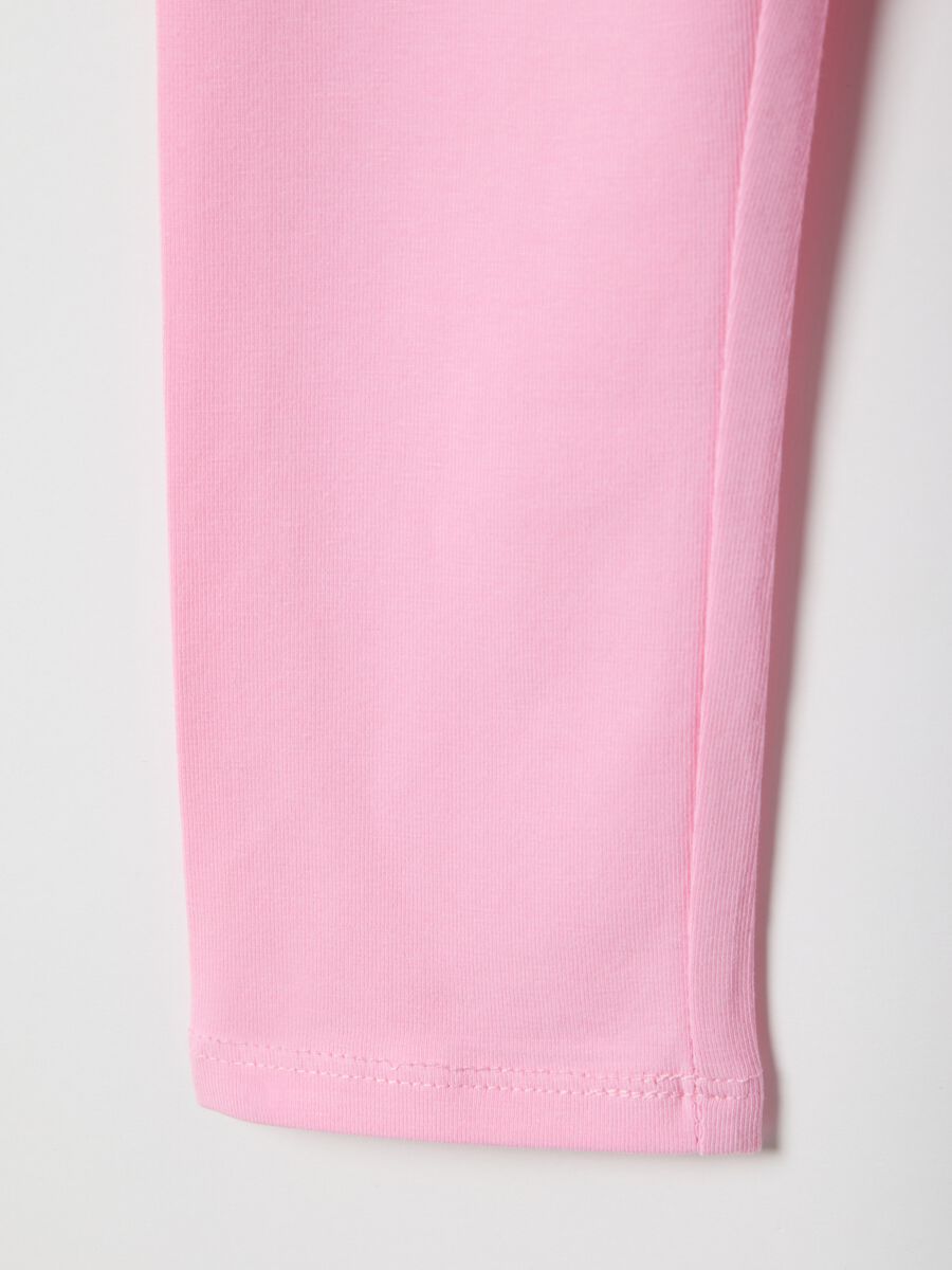 Slim fit pink elasticated cotton leggings for girls with star detail_3